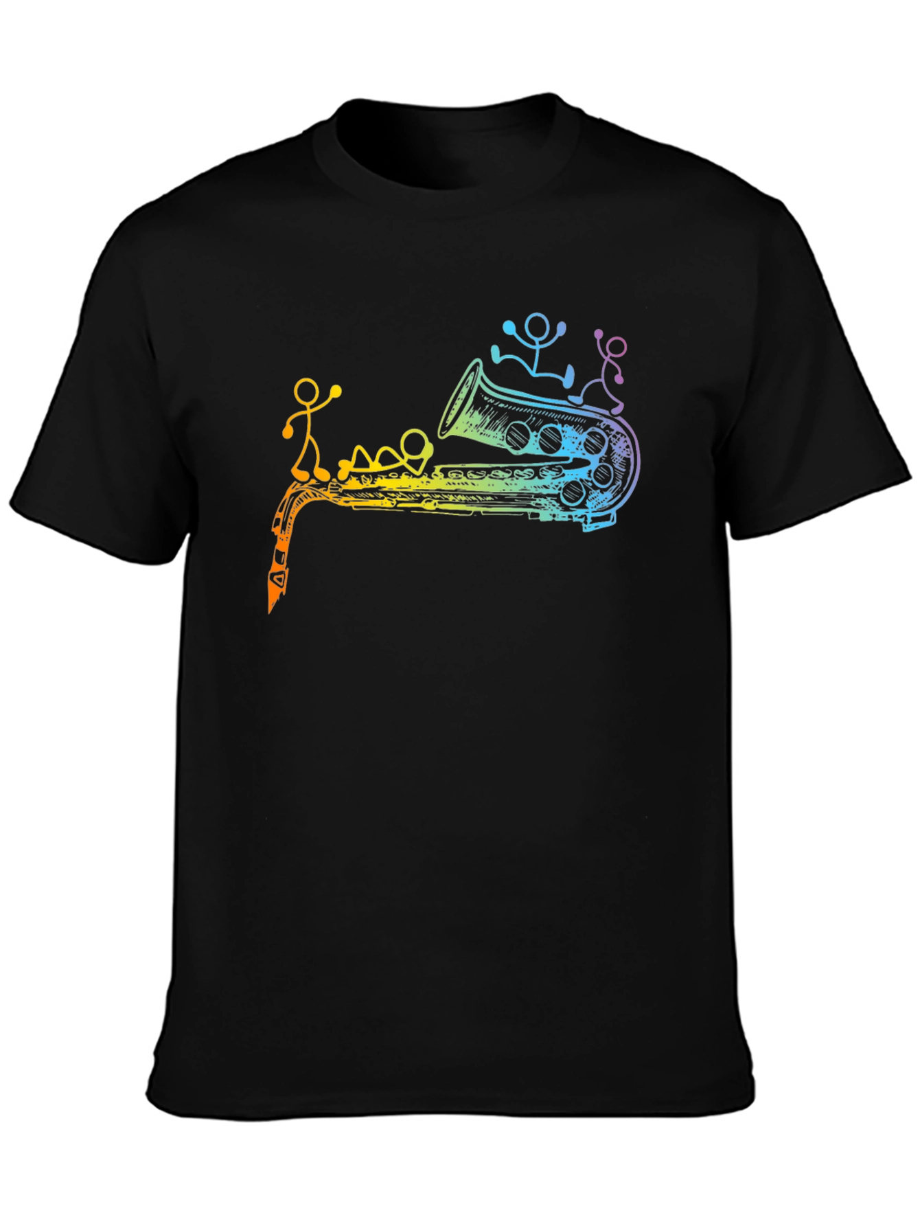 Rainbow Saxophone Stick Figures Graphic T-Shirt