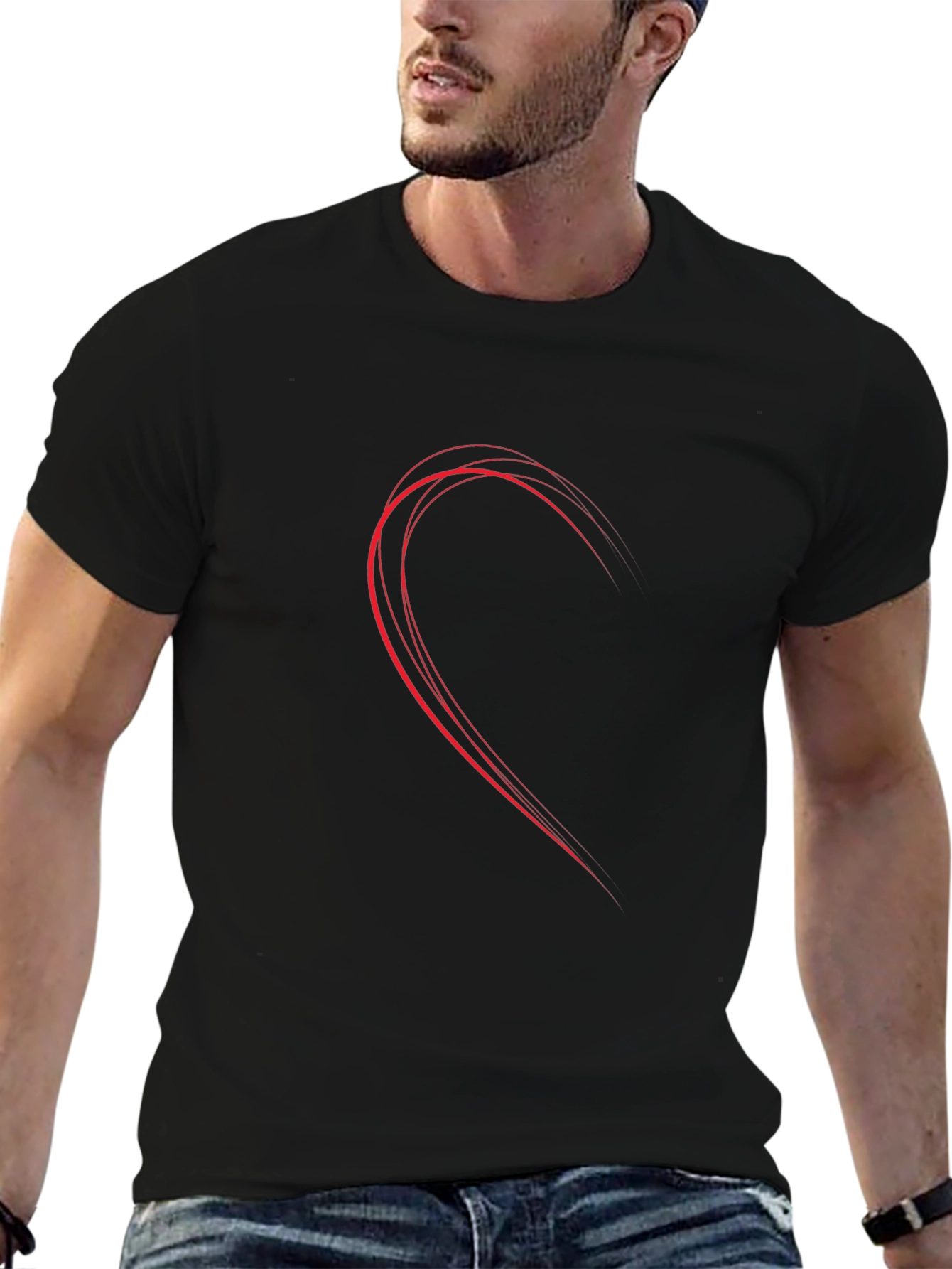 Half Heart Graphic Black T-Shirt