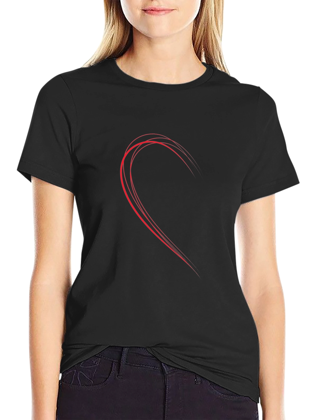 Half Heart Graphic Black T-Shirt