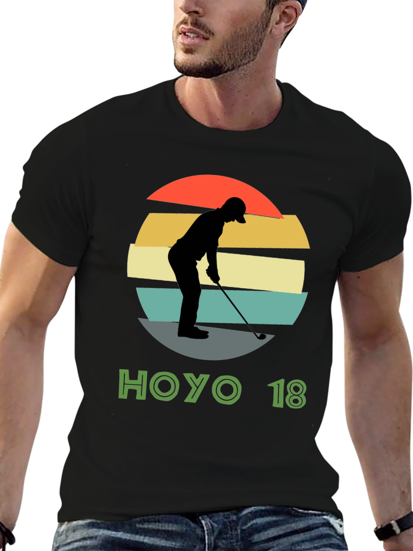 Hoyo 18 Golf T-Shirt Retro Sunset Golfer Tee