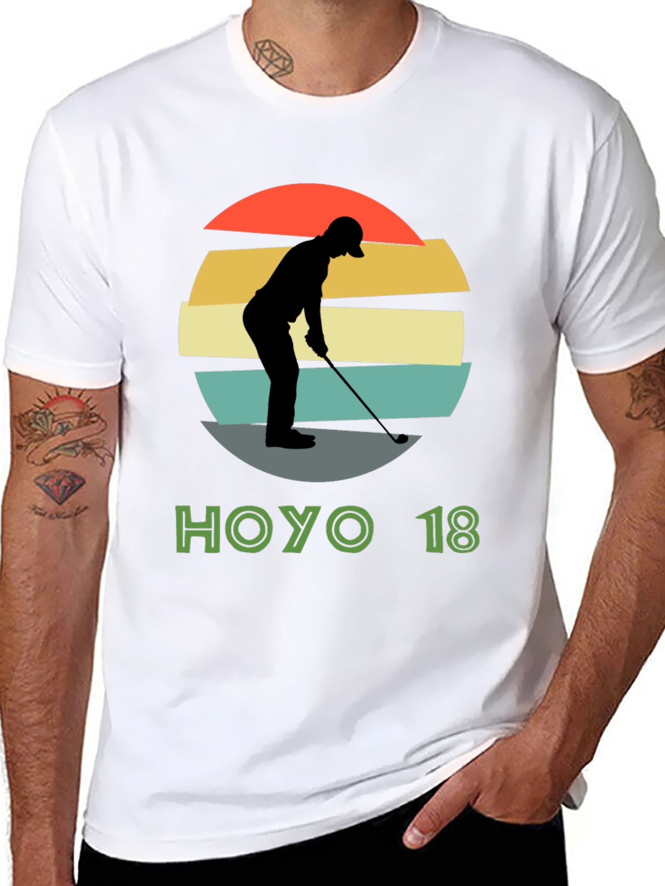 Hoyo 18 Golf T-Shirt Retro Sunset Golfer Tee