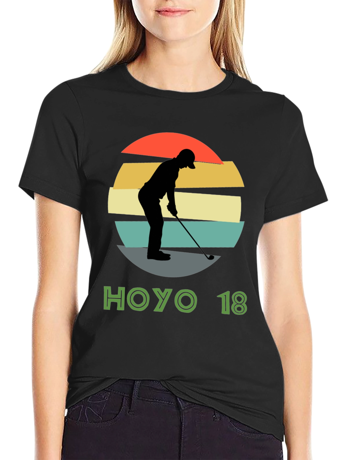 Hoyo 18 Golf T-Shirt Retro Sunset Golfer Tee