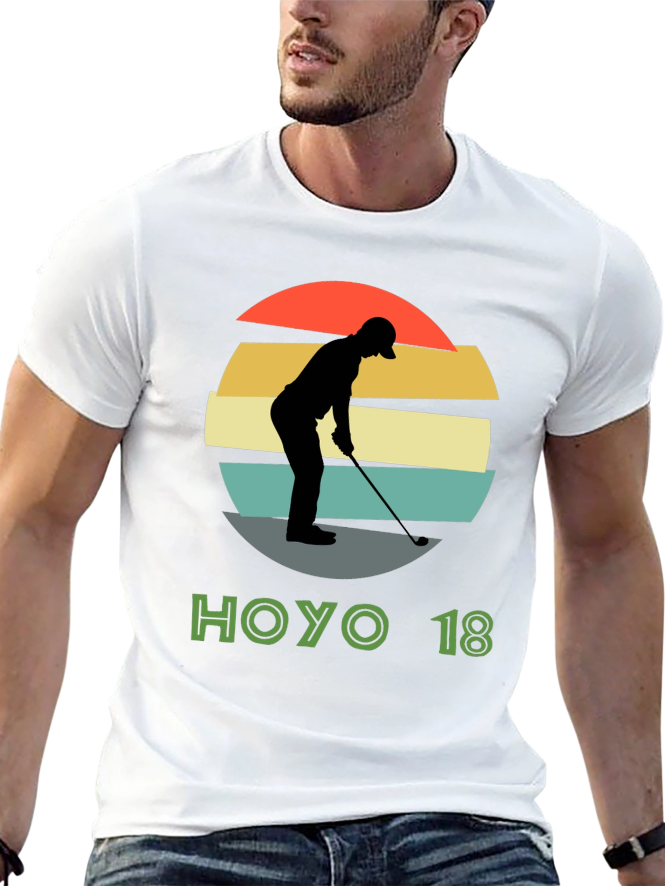 Hoyo 18 Golf T-Shirt Retro Sunset Golfer Tee