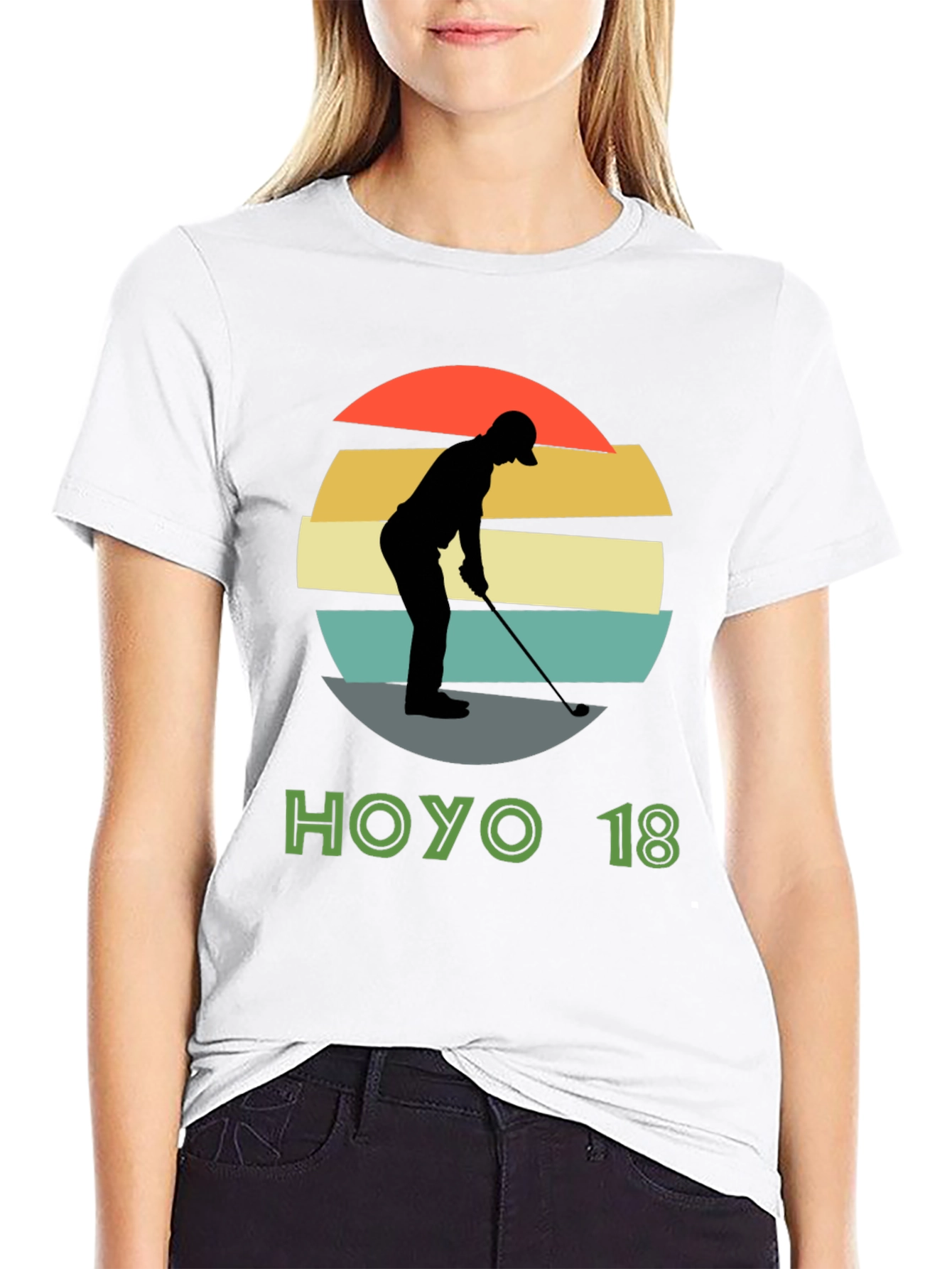 Hoyo 18 Golf T-Shirt Retro Sunset Golfer Tee