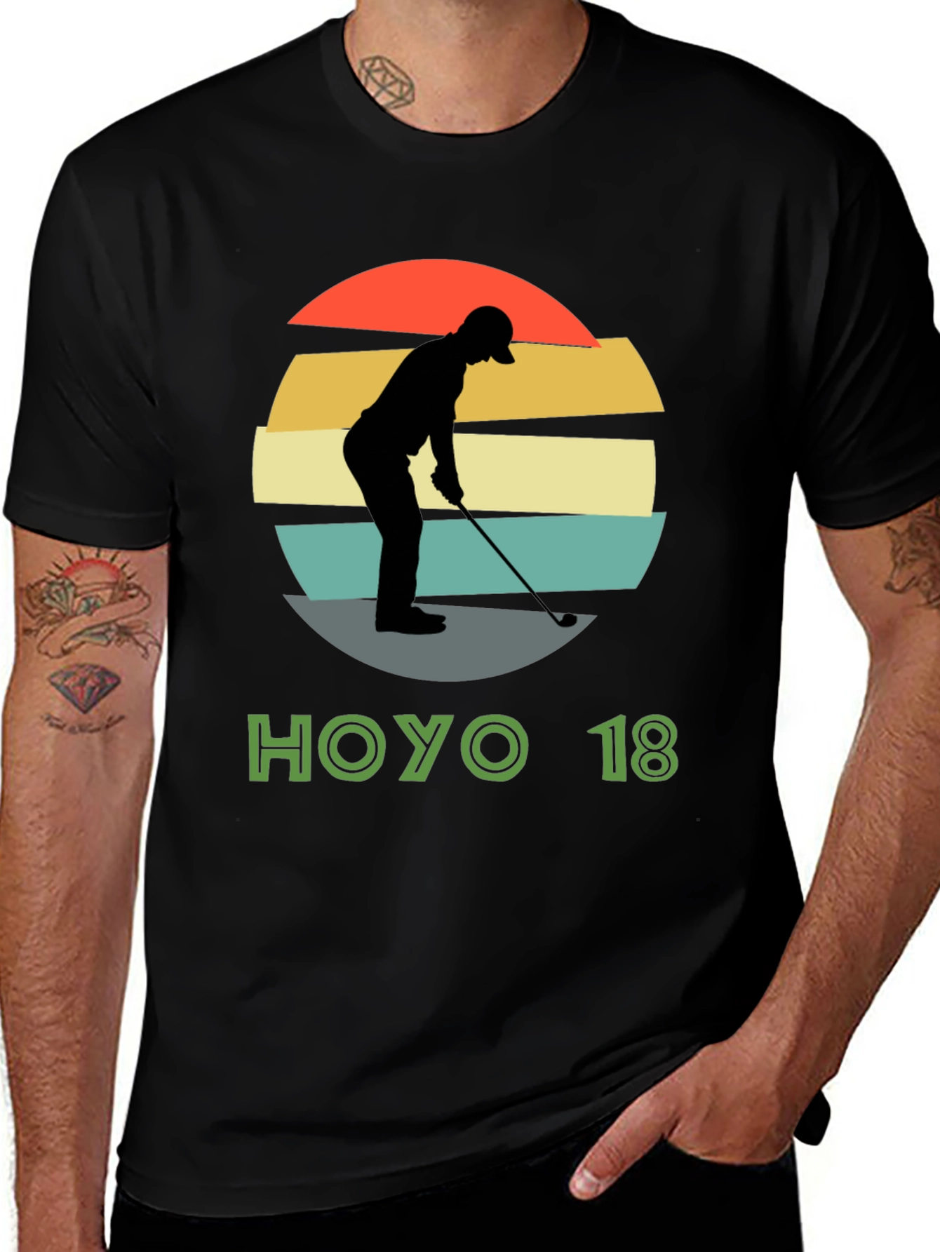 Hoyo 18 Golf T-Shirt Retro Sunset Golfer Tee