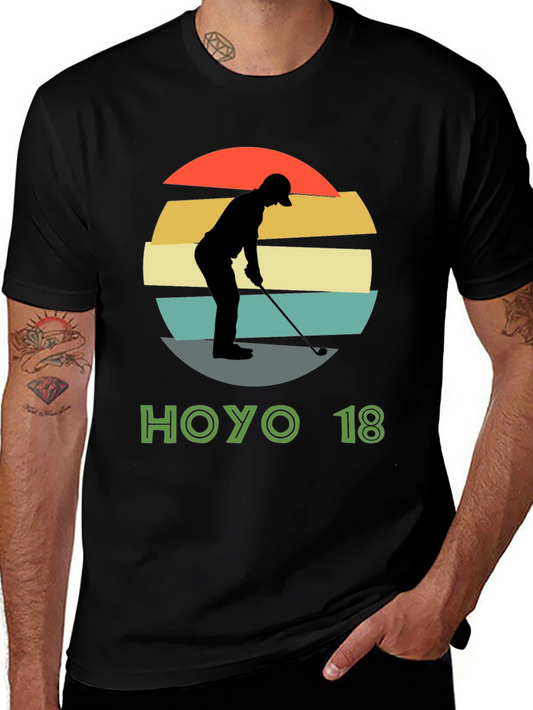Hoyo 18 Golf T-Shirt Retro Sunset Golfer Tee