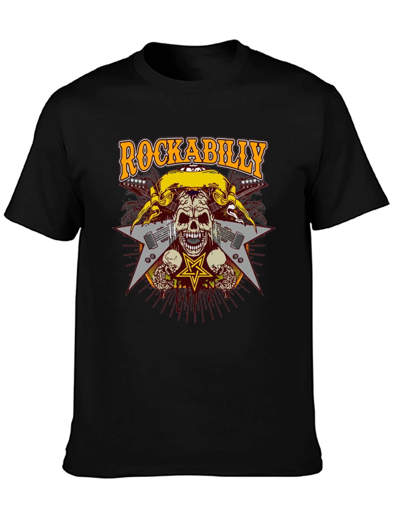 Rockabilly Skull Graphic T-Shirt - Black
