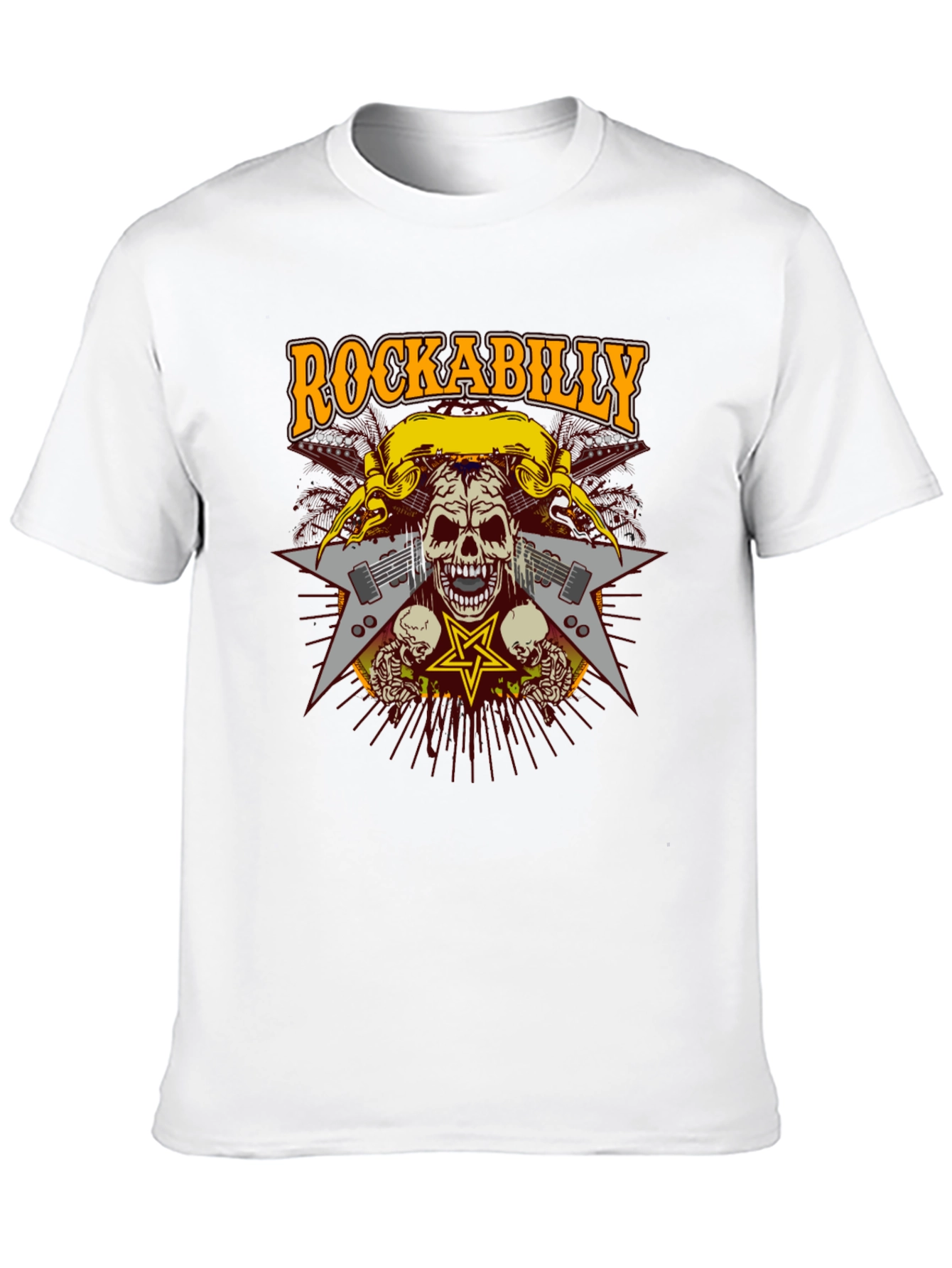 Rockabilly Skull Graphic T-Shirt - Black