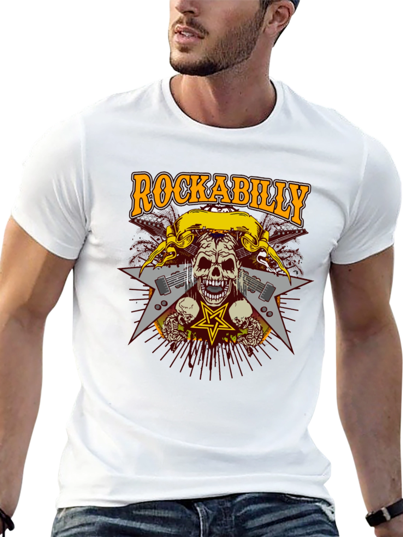 Rockabilly Skull Graphic T-Shirt - Black