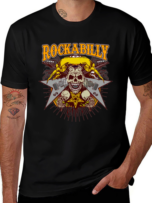 Rockabilly Skull Graphic T-Shirt - Black