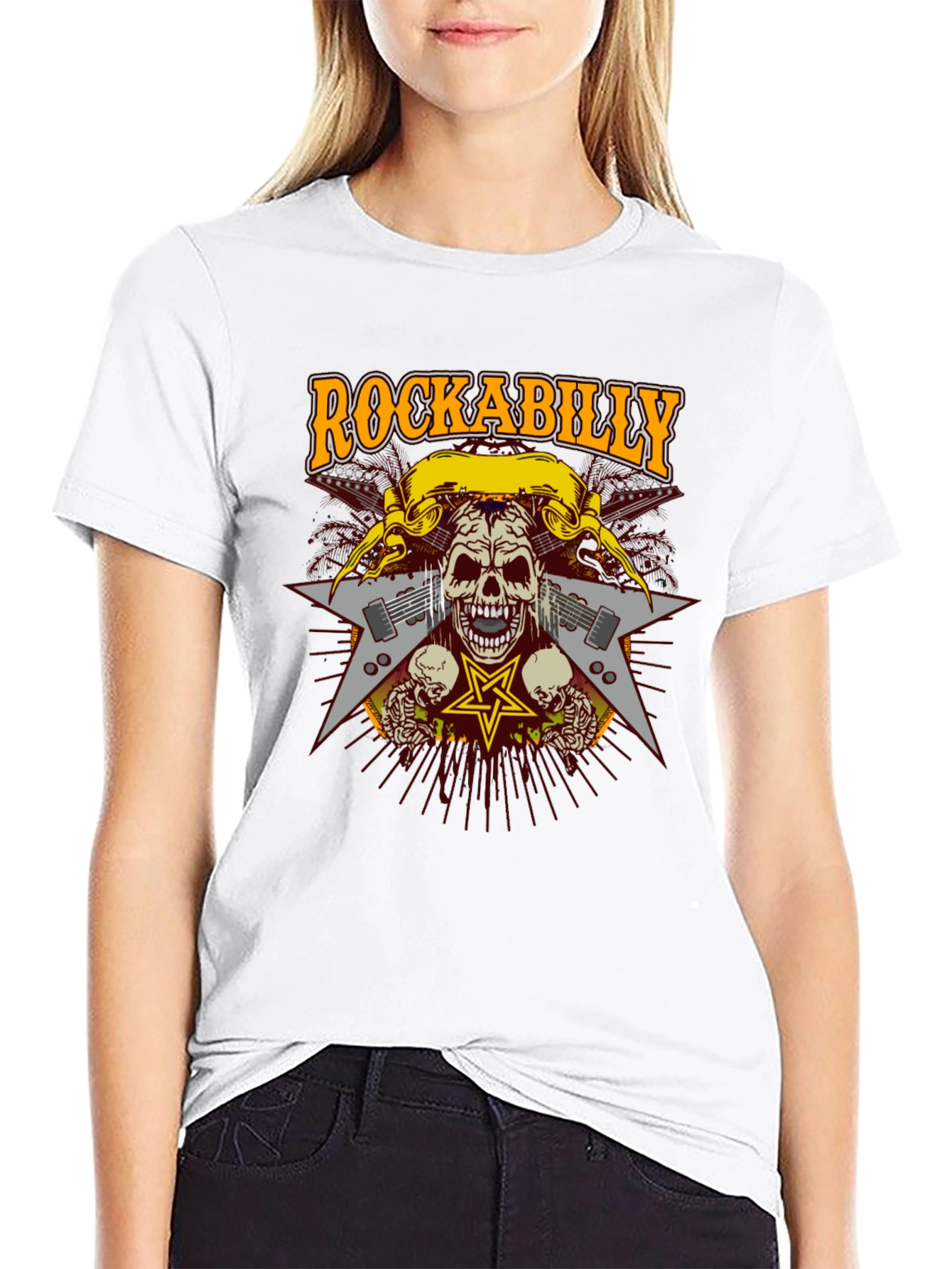 Rockabilly Skull Graphic T-Shirt - Black