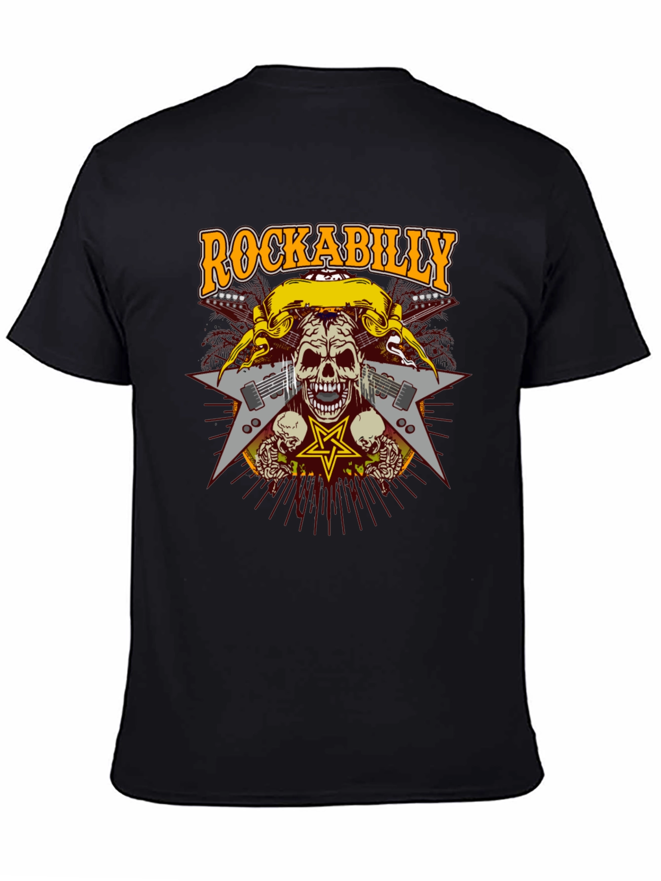 Rockabilly Skull Graphic T-Shirt - Black