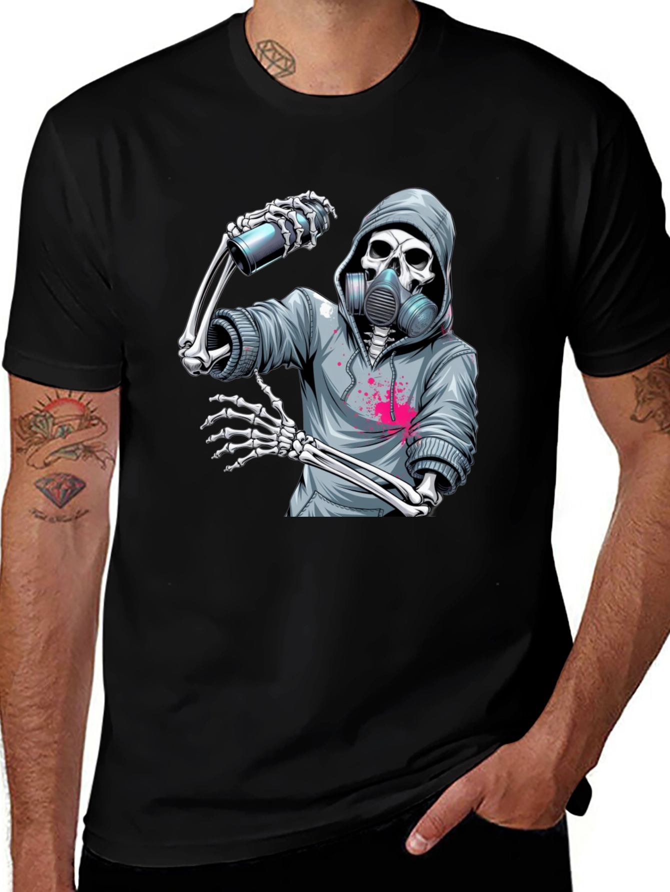Skeleton Graffiti Artist Graphic T-Shirt