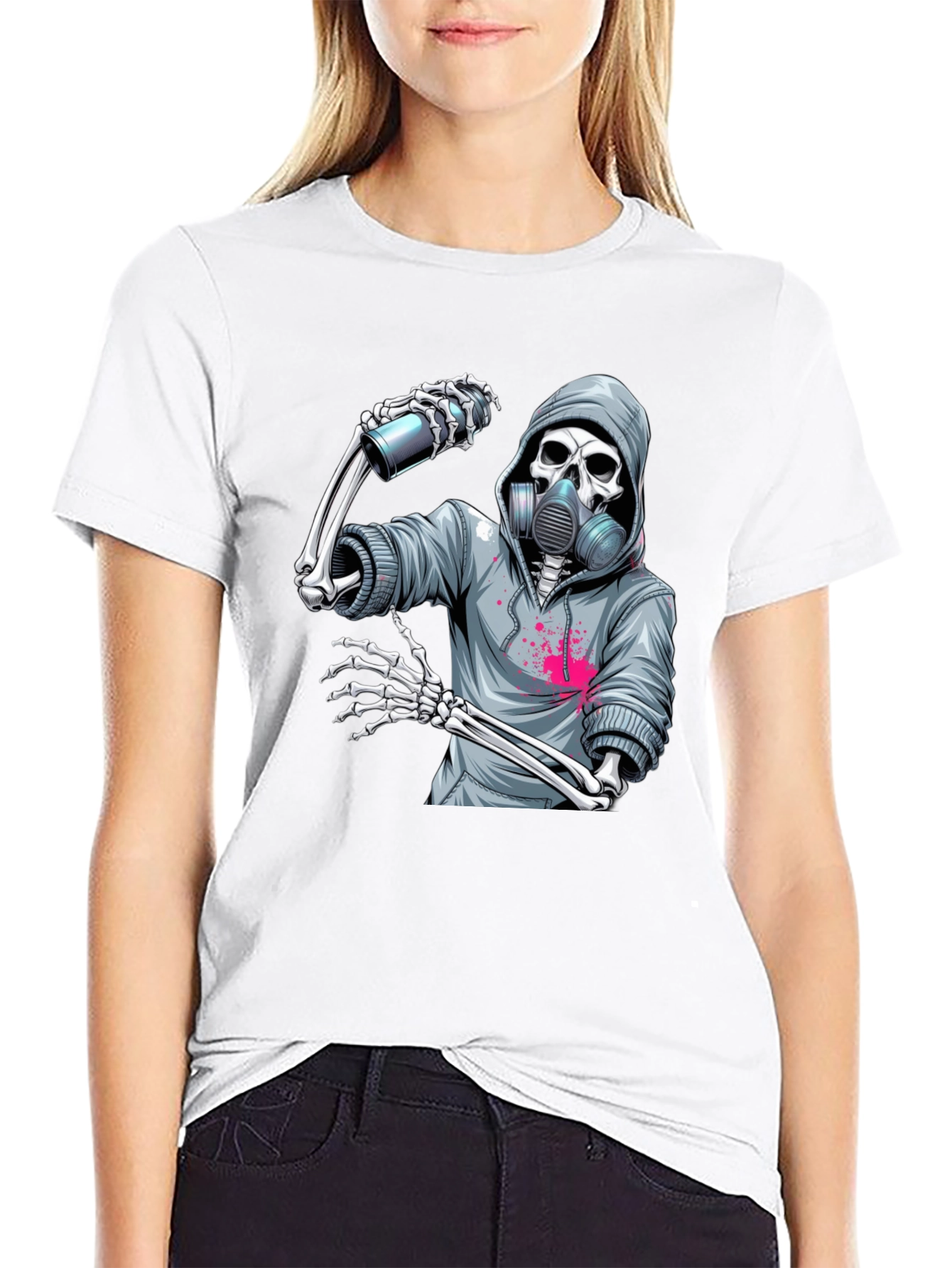 Skeleton Graffiti Artist Graphic T-Shirt