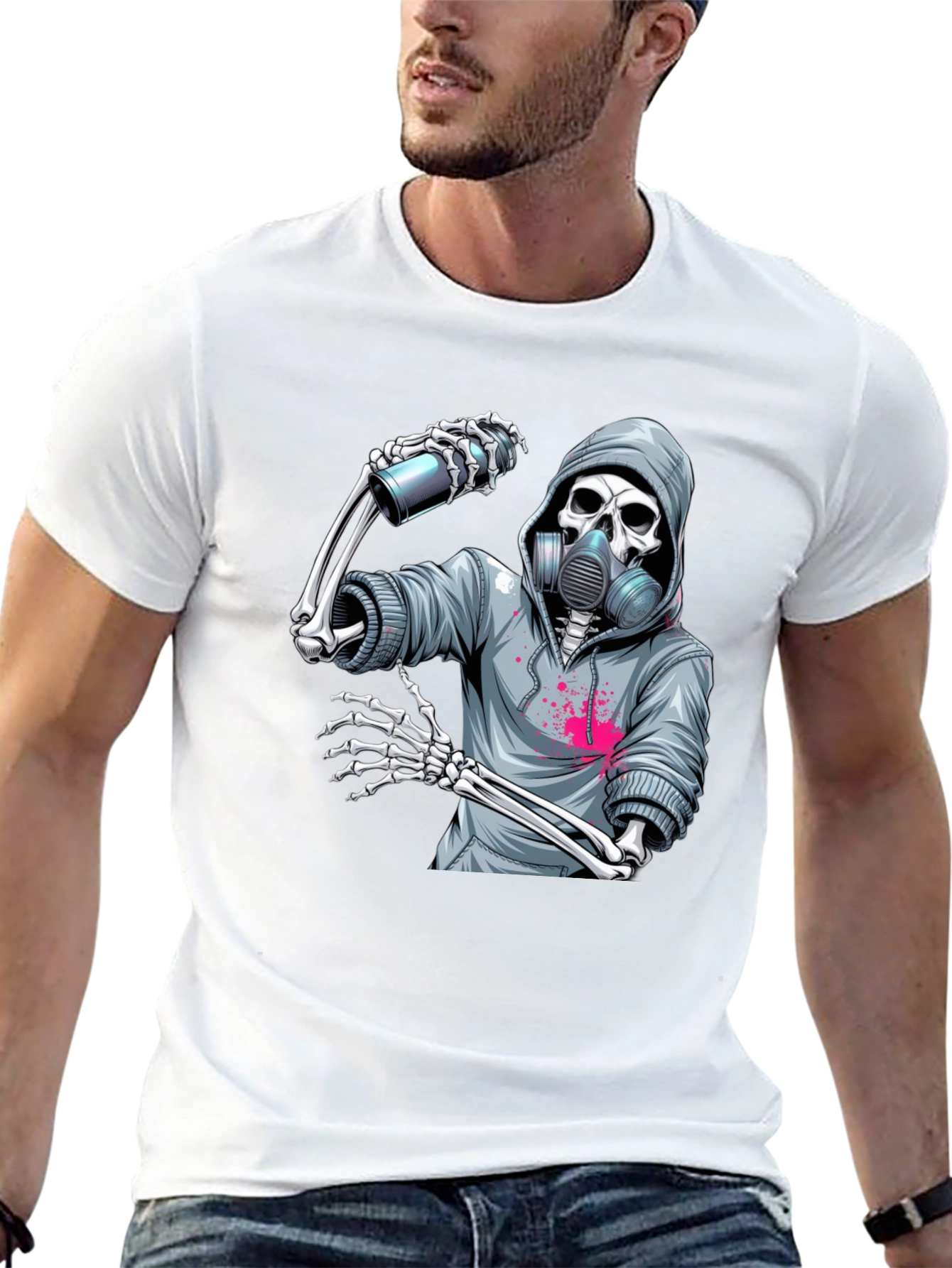 Skeleton Graffiti Artist Graphic T-Shirt