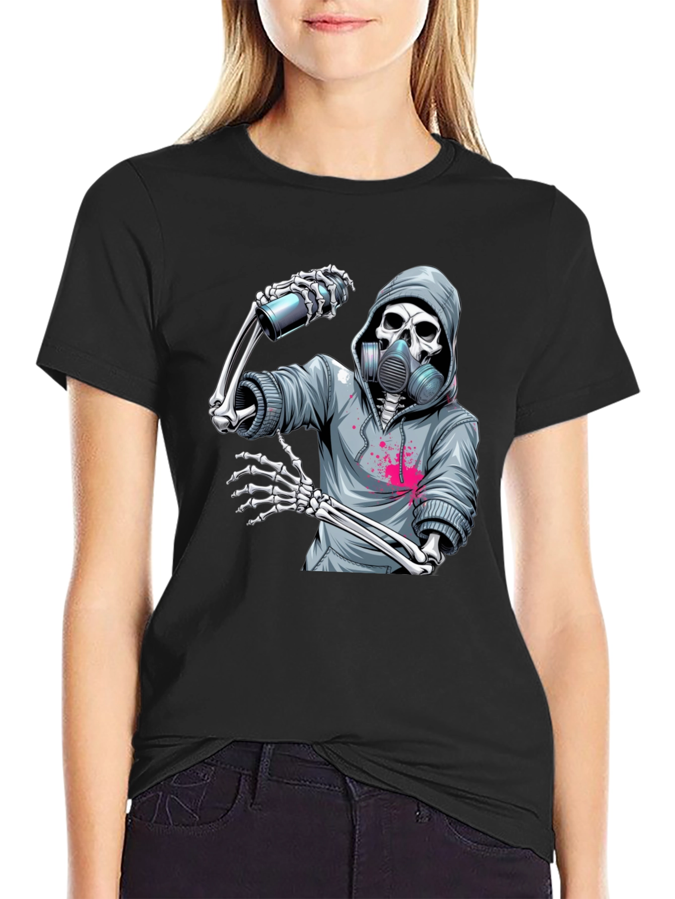 Skeleton Graffiti Artist Graphic T-Shirt