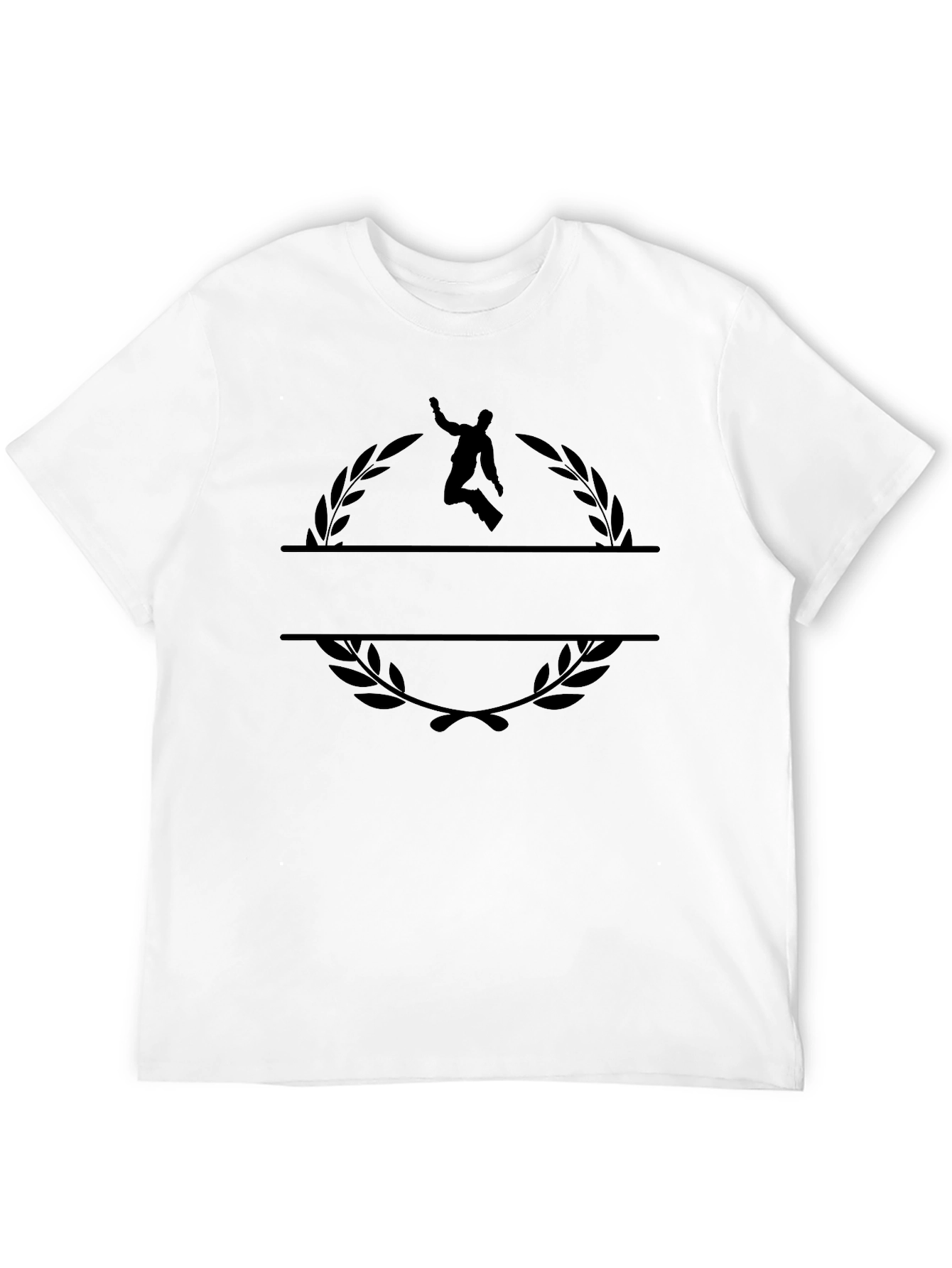 Stylish Black Tee with Laurel & Figure Design