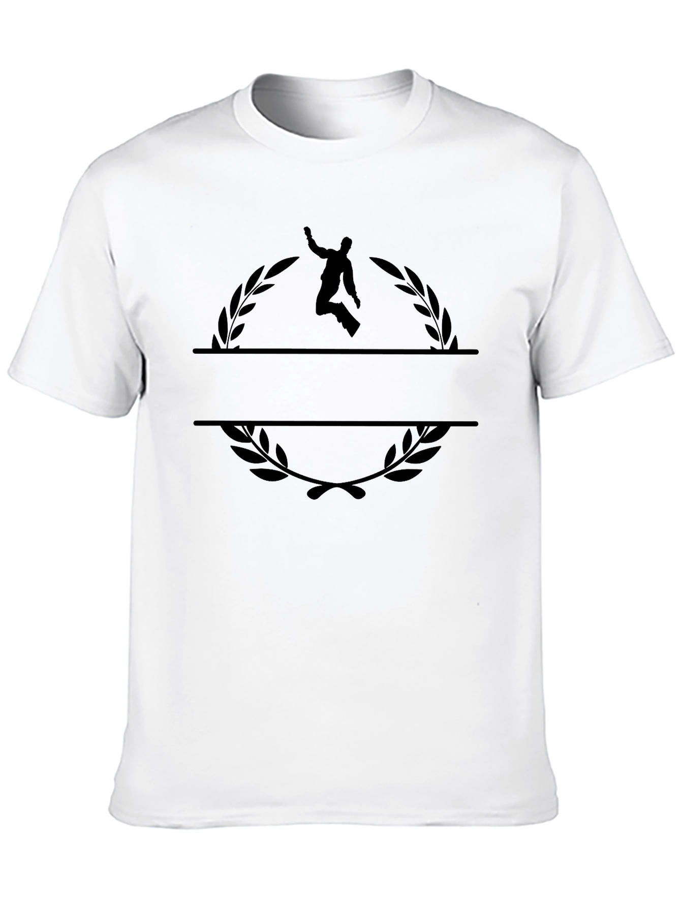 Stylish Black Tee with Laurel & Figure Design
