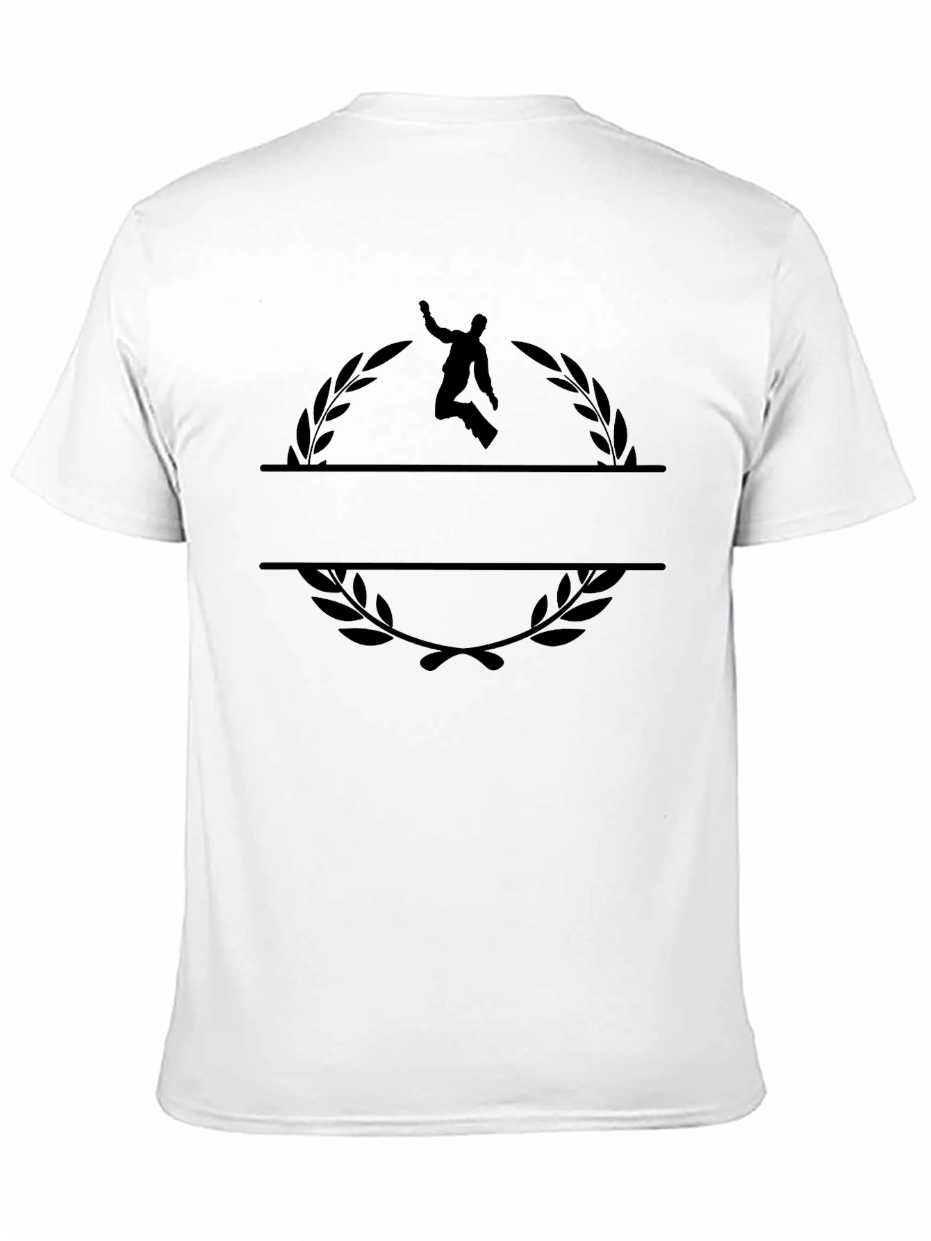 Stylish Black Tee with Laurel & Figure Design