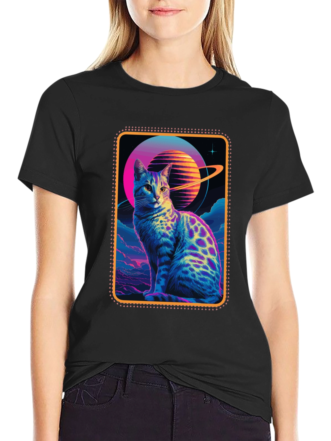 Retro Space Cat Graphic Tee