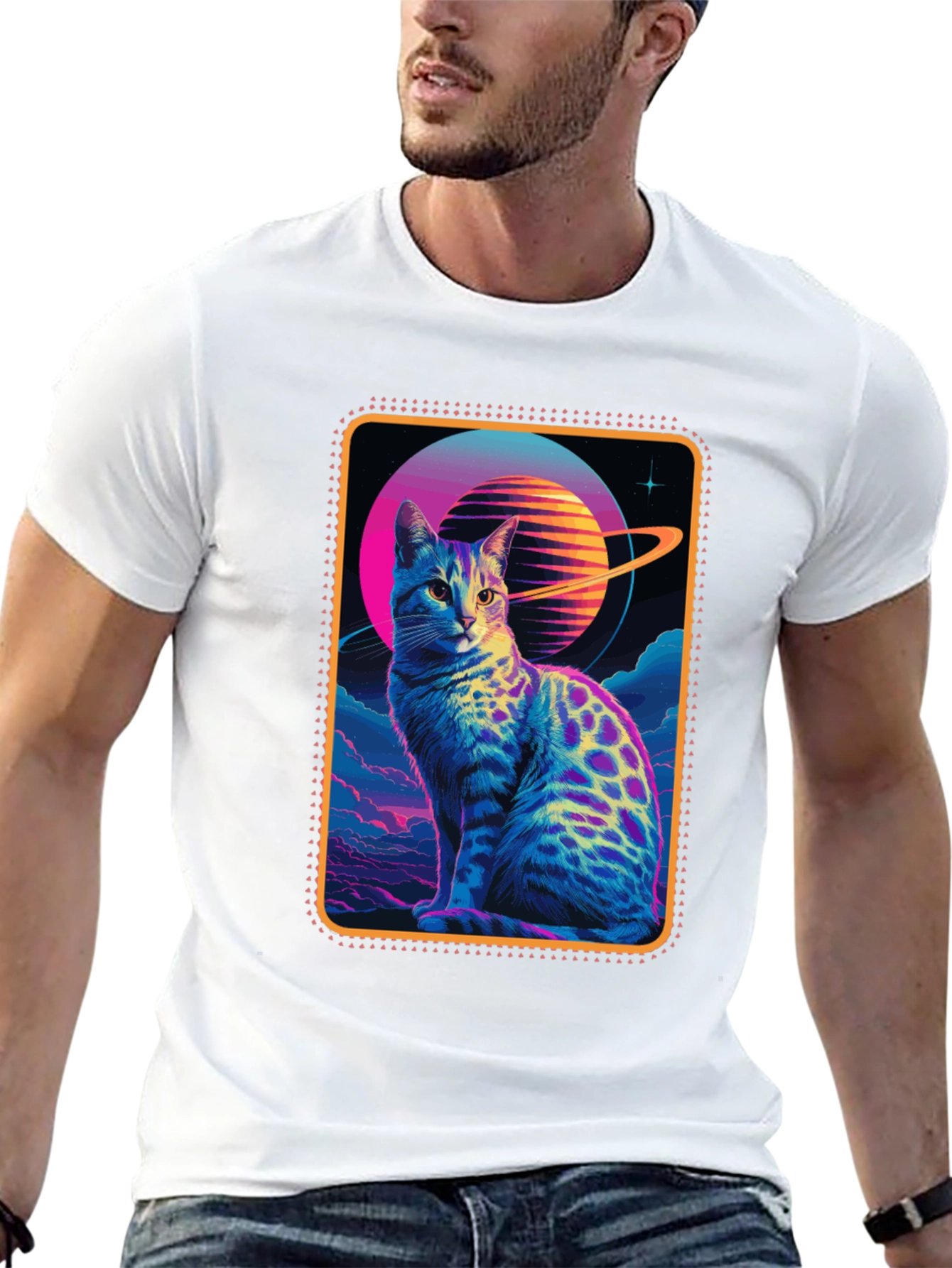Retro Space Cat Graphic Tee