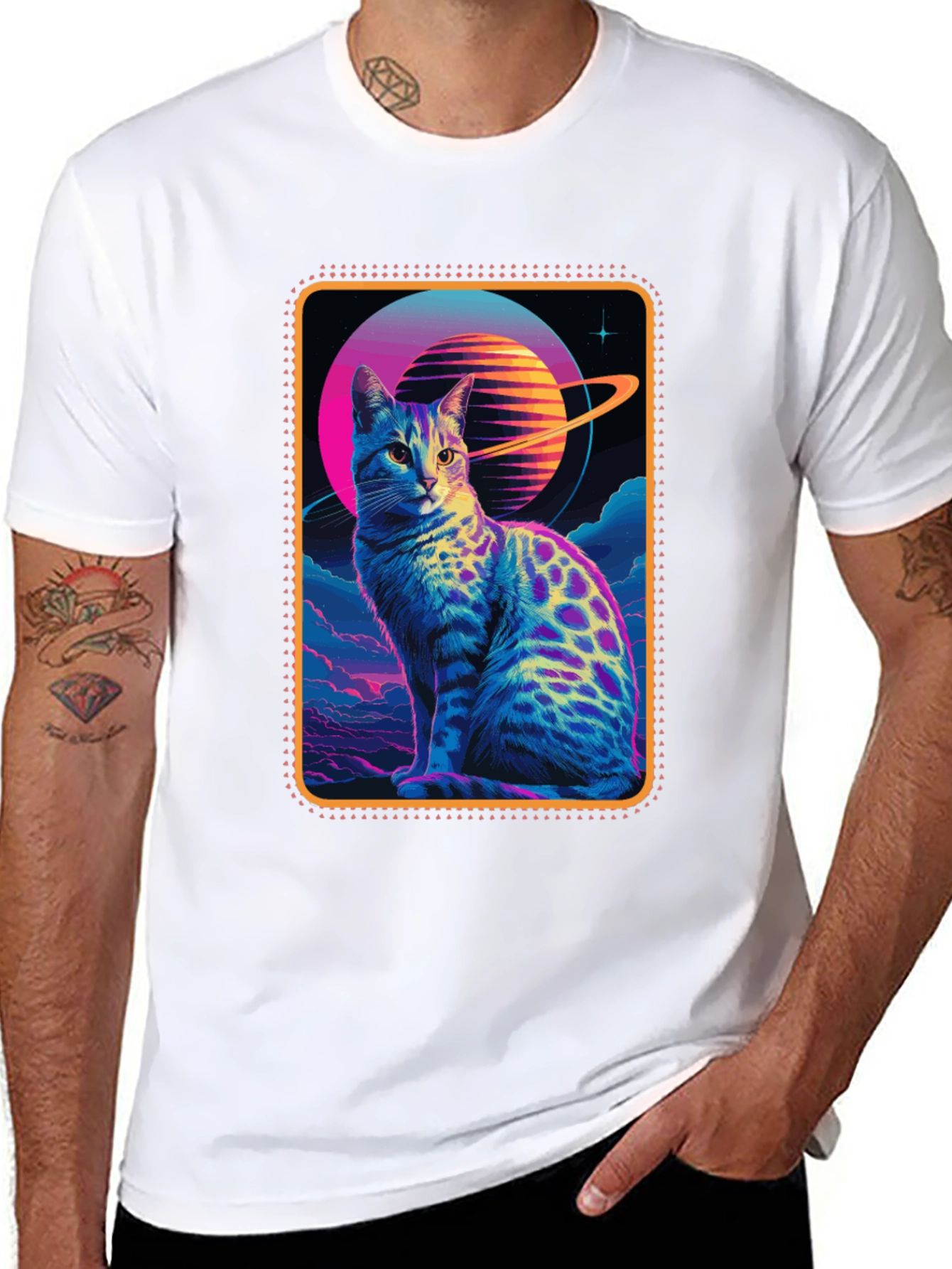 Retro Space Cat Graphic Tee