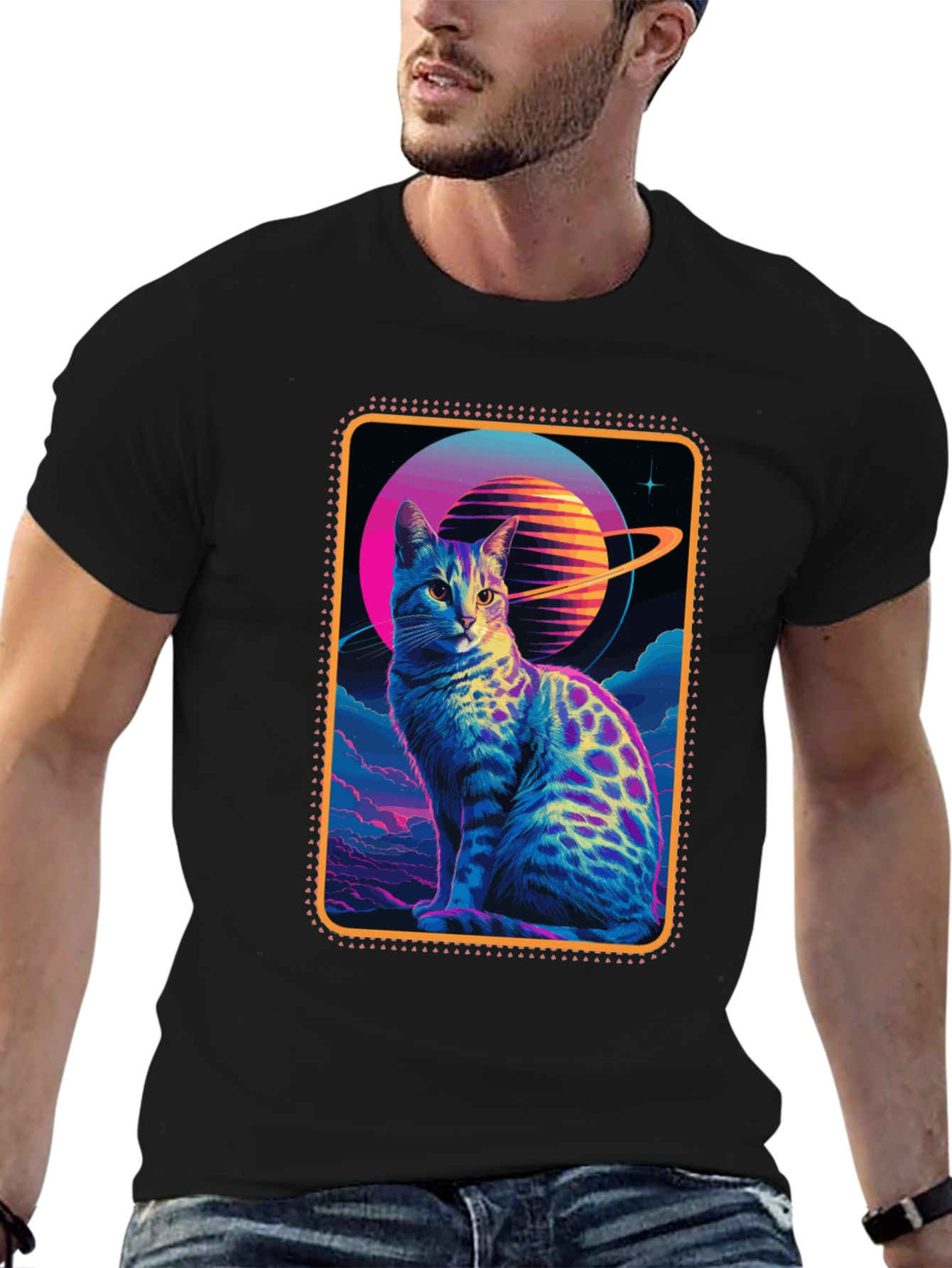 Retro Space Cat Graphic Tee
