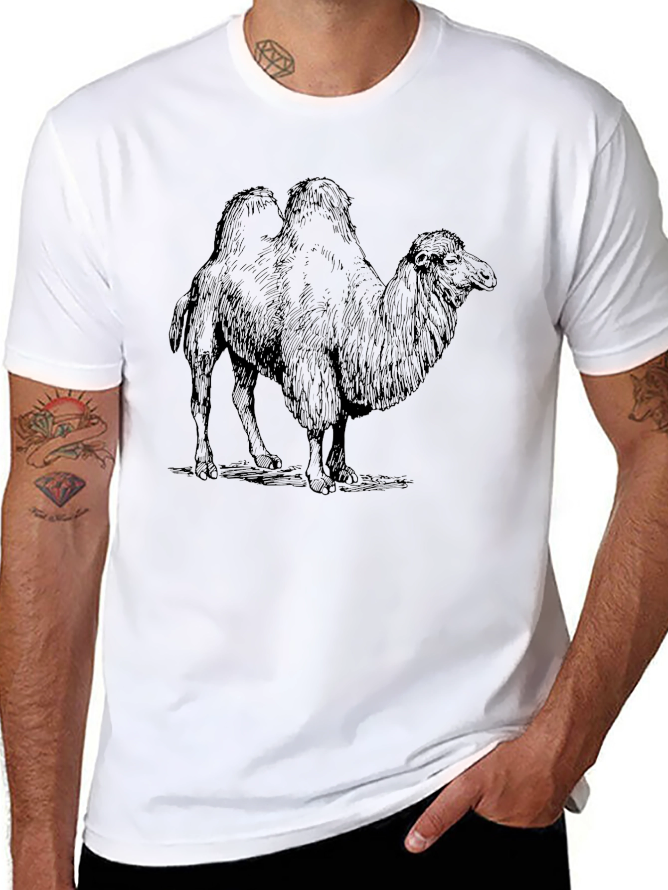 Camel Graphic Print Black T-Shirt