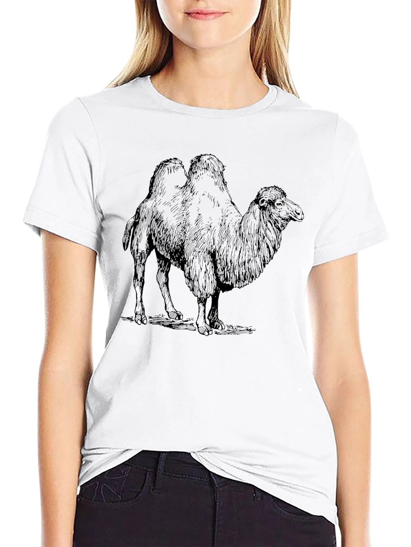 Camel Graphic Print Black T-Shirt