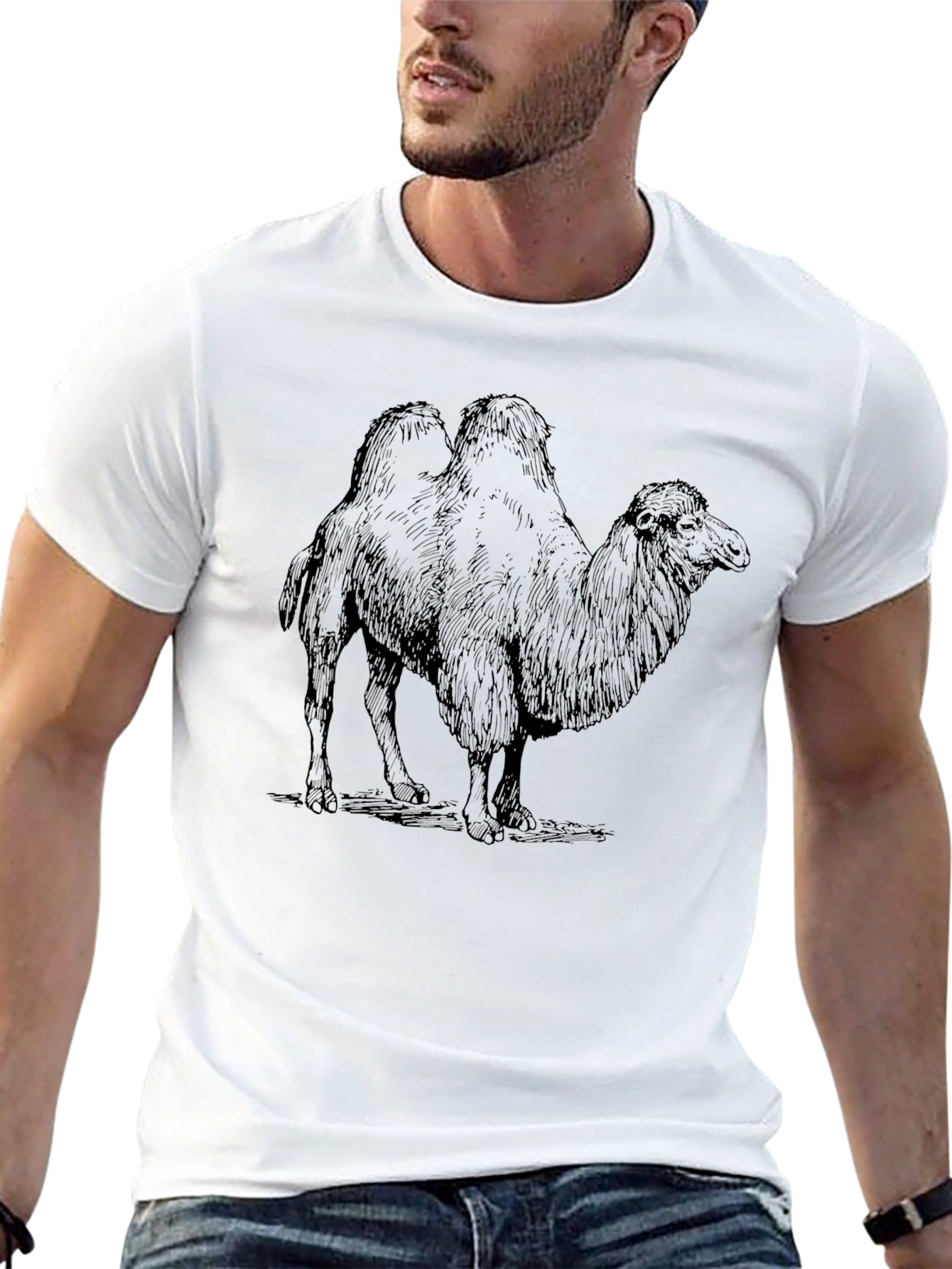 Camel Graphic Print Black T-Shirt