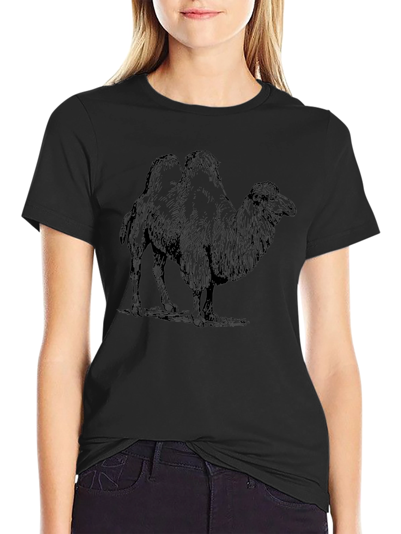 Camel Graphic Print Black T-Shirt