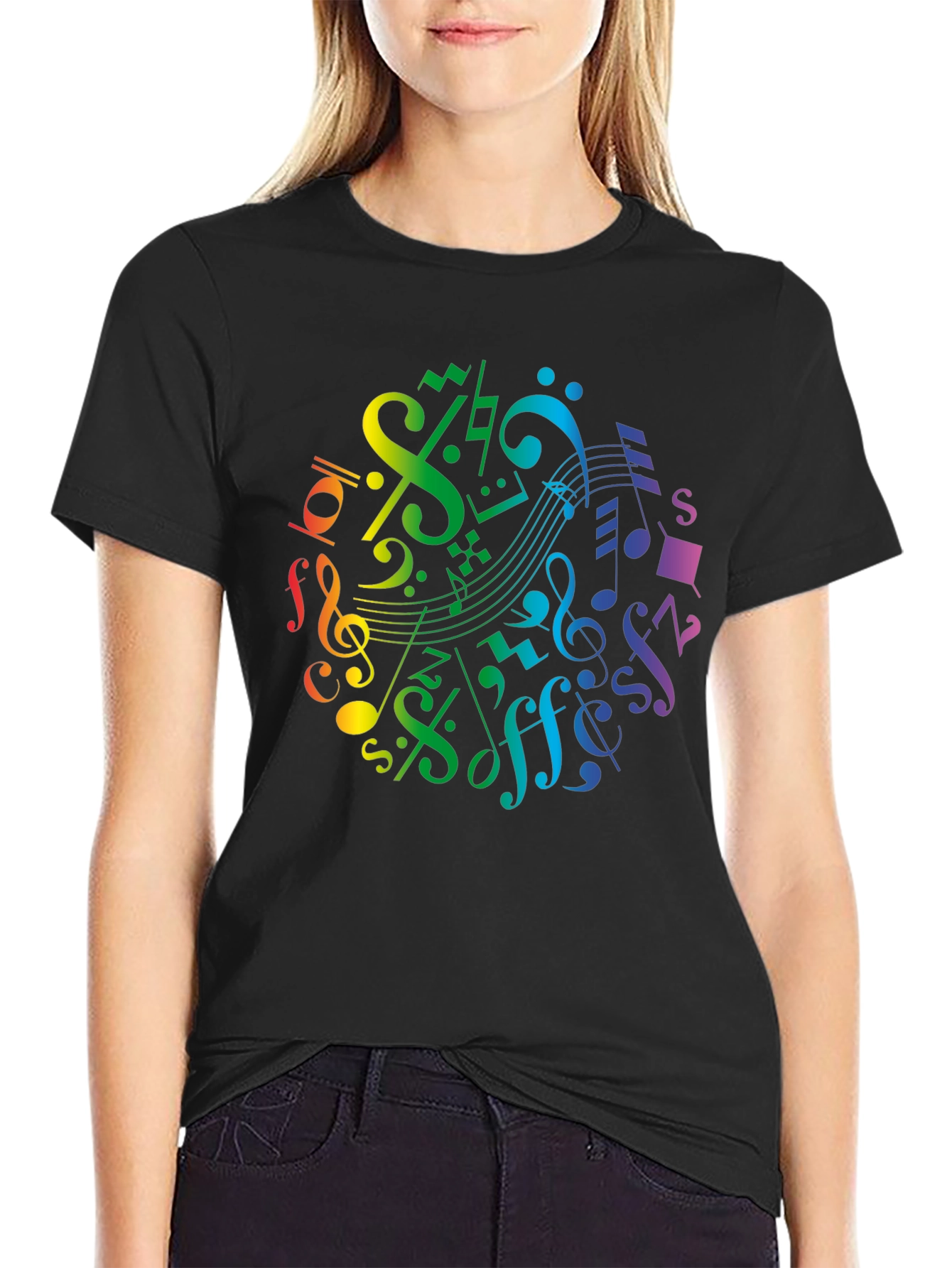 Rainbow Music Notes Graphic T-Shirt
