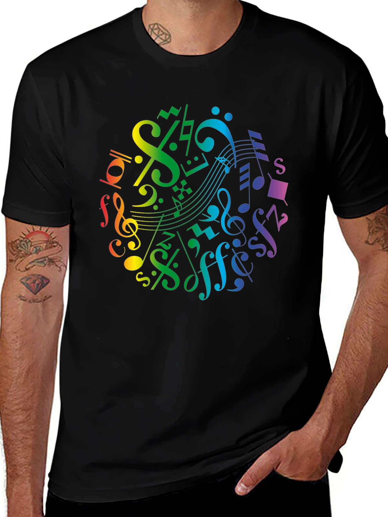 Rainbow Music Notes Graphic T-Shirt