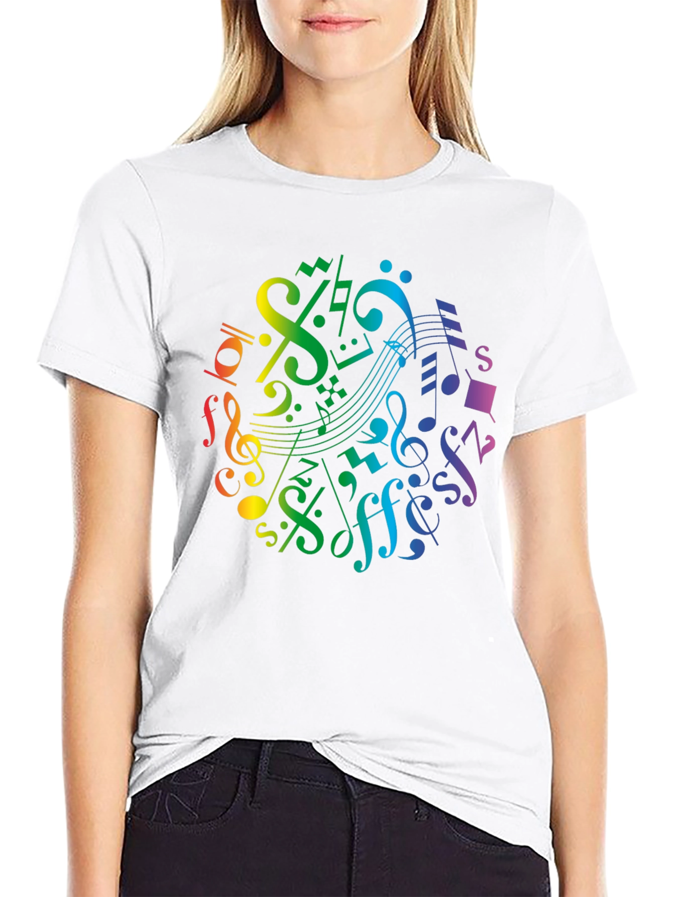 Rainbow Music Notes Graphic T-Shirt