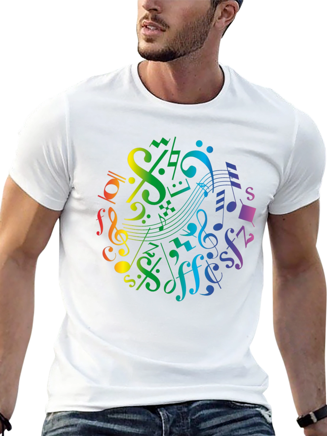 Rainbow Music Notes Graphic T-Shirt