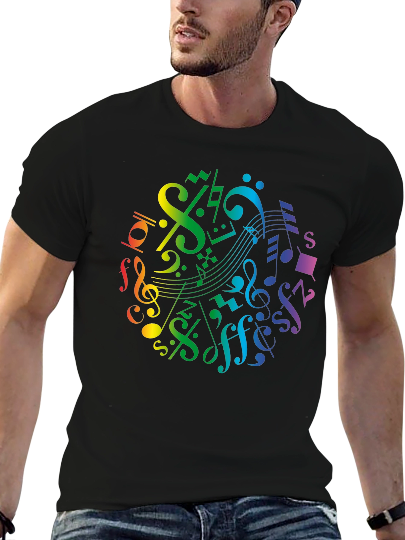 Rainbow Music Notes Graphic T-Shirt