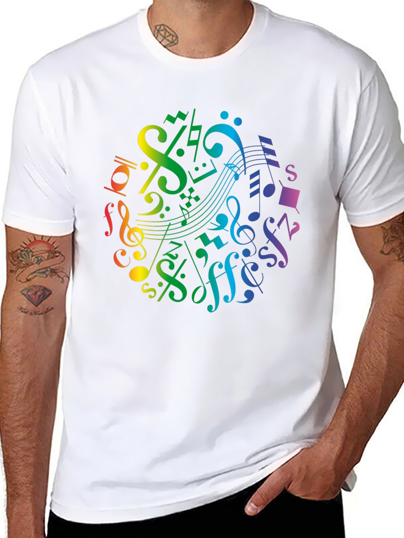 Rainbow Music Notes Graphic T-Shirt