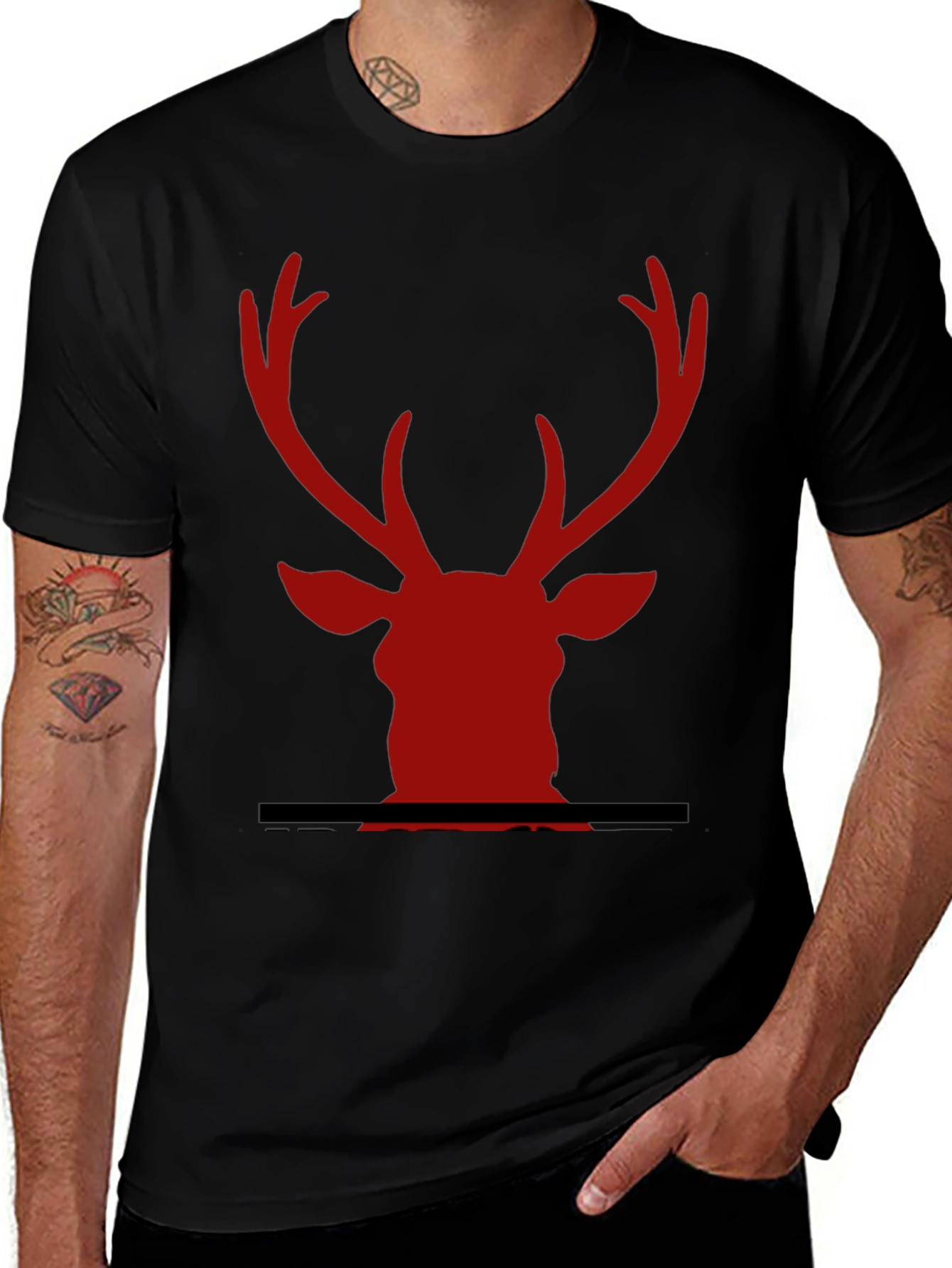 Red Deer Head Graphic Black T-Shirt