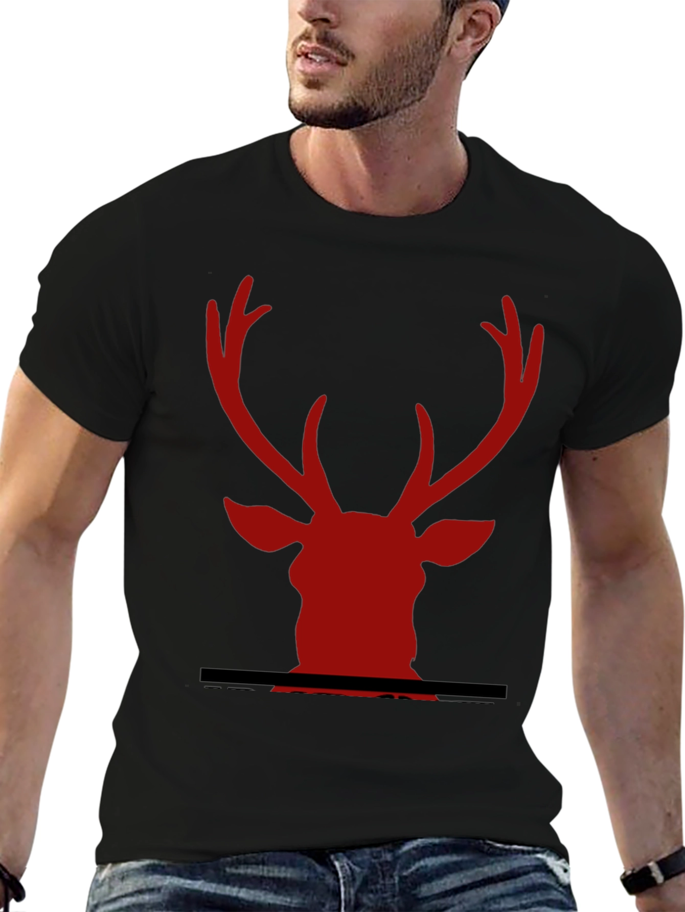 Red Deer Head Graphic Black T-Shirt