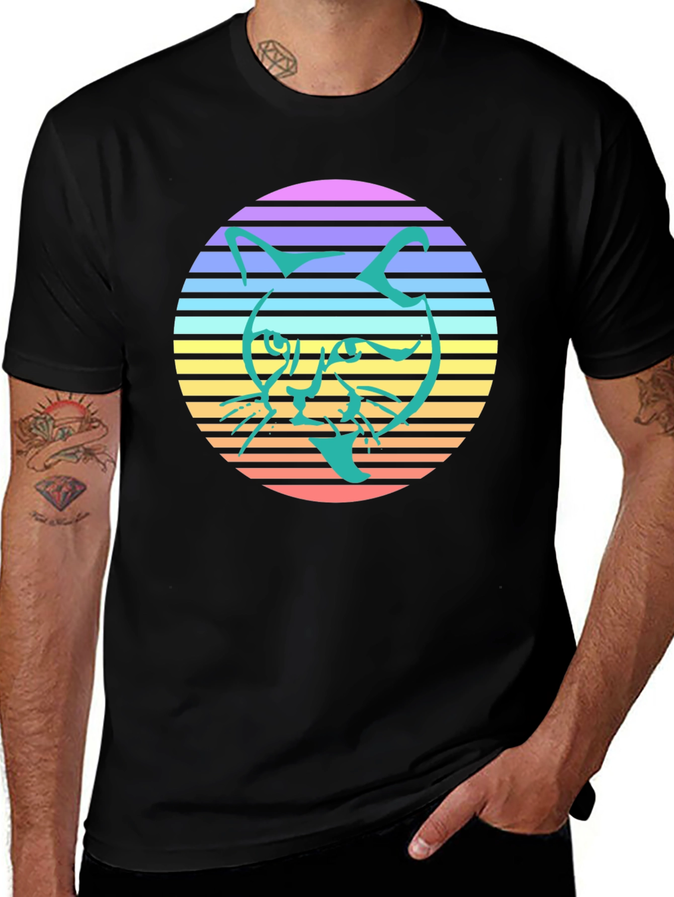 Retro Cat Graphic Tee - Stylish Black T-Shirt