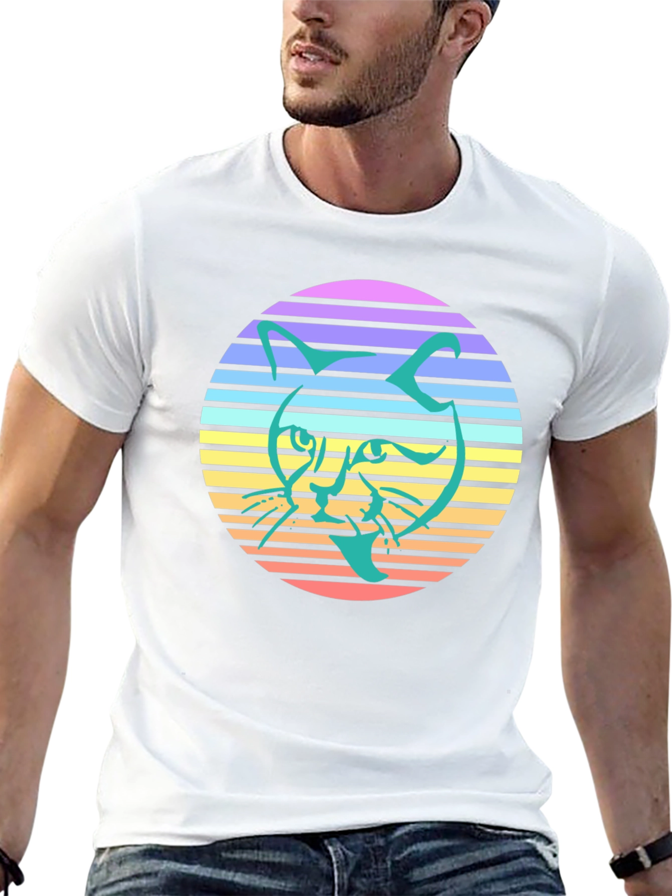 Retro Cat Graphic Tee - Stylish Black T-Shirt