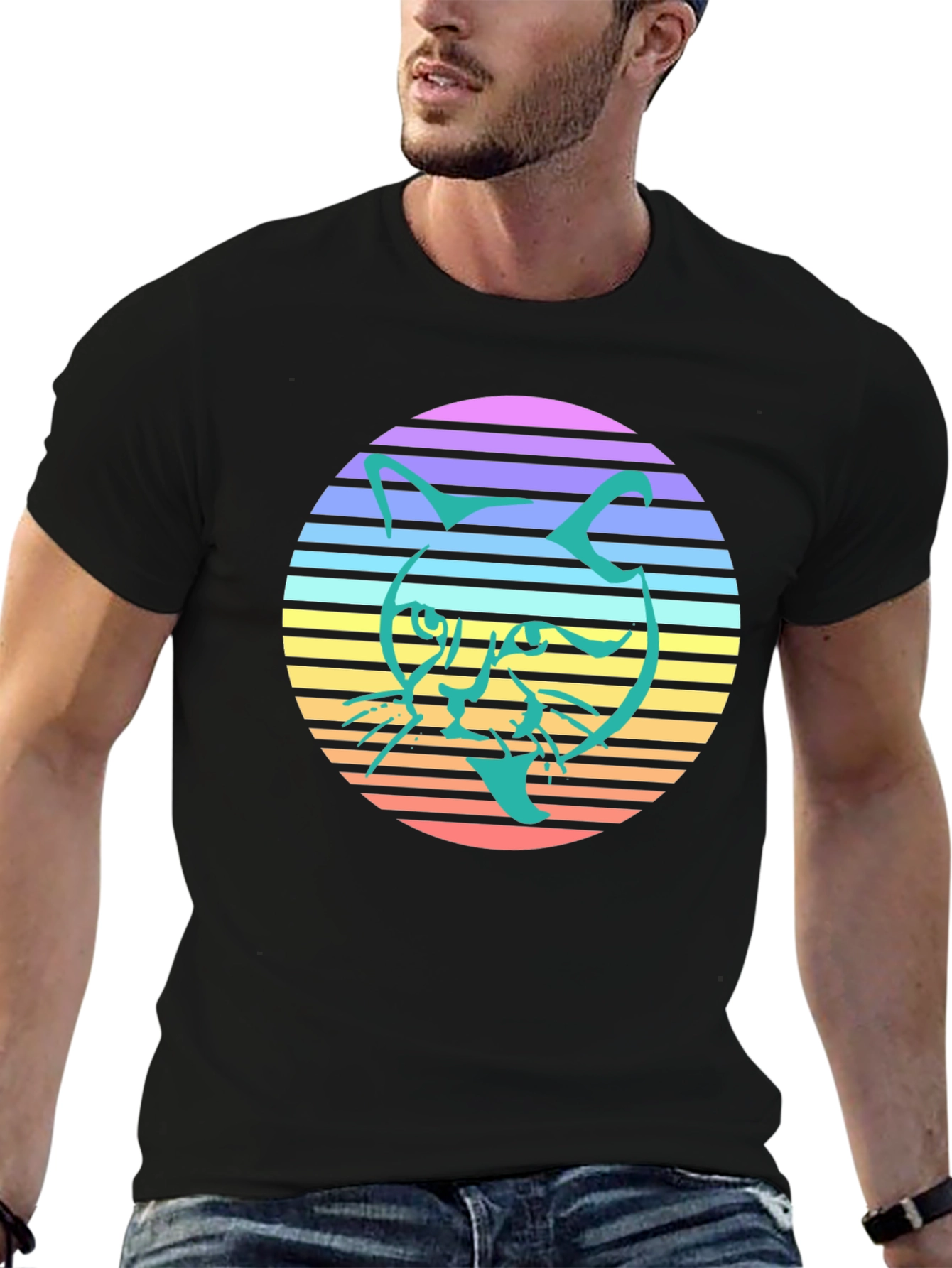Retro Cat Graphic Tee - Stylish Black T-Shirt