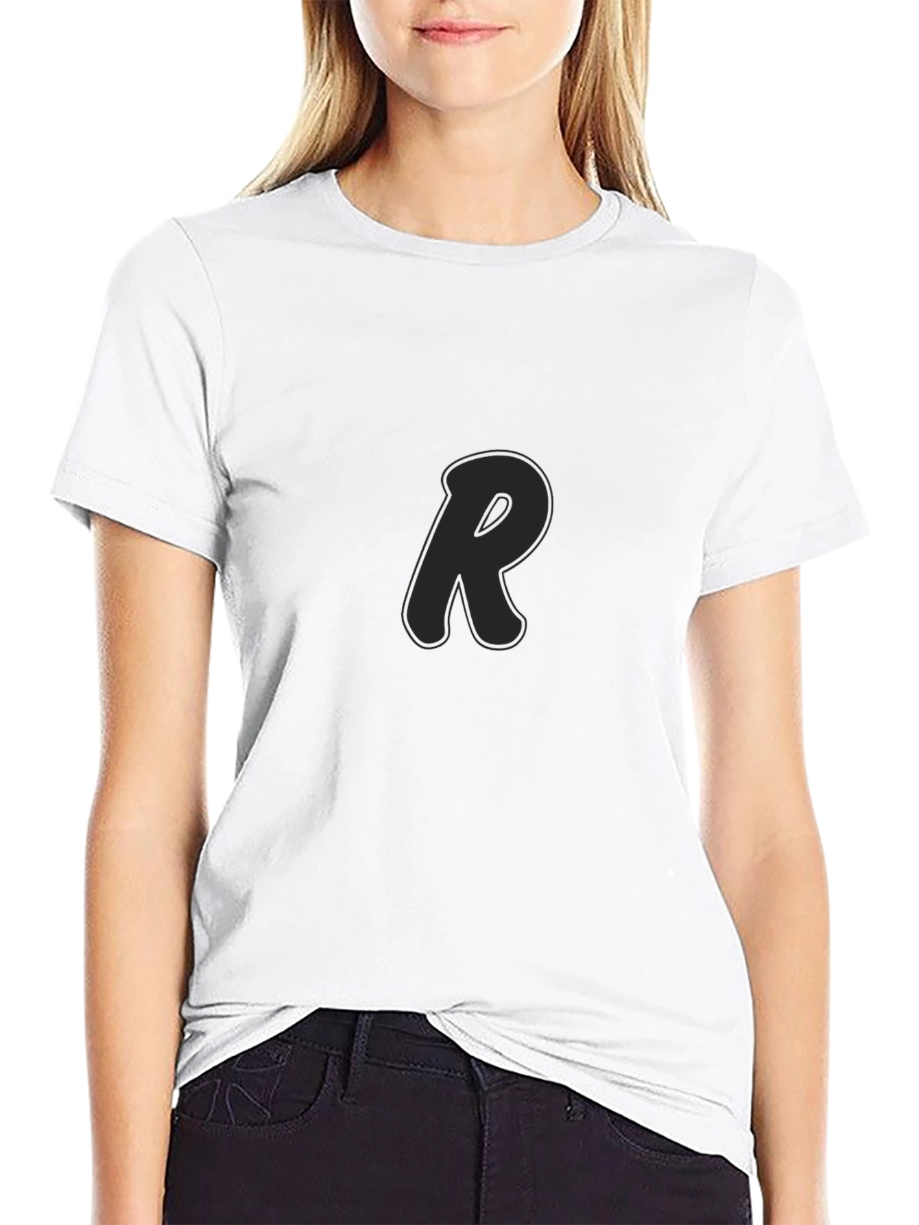Mens Black T-Shirt with Letter R Design