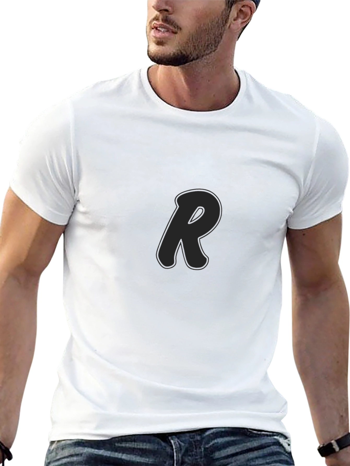 Mens Black T-Shirt with Letter R Design