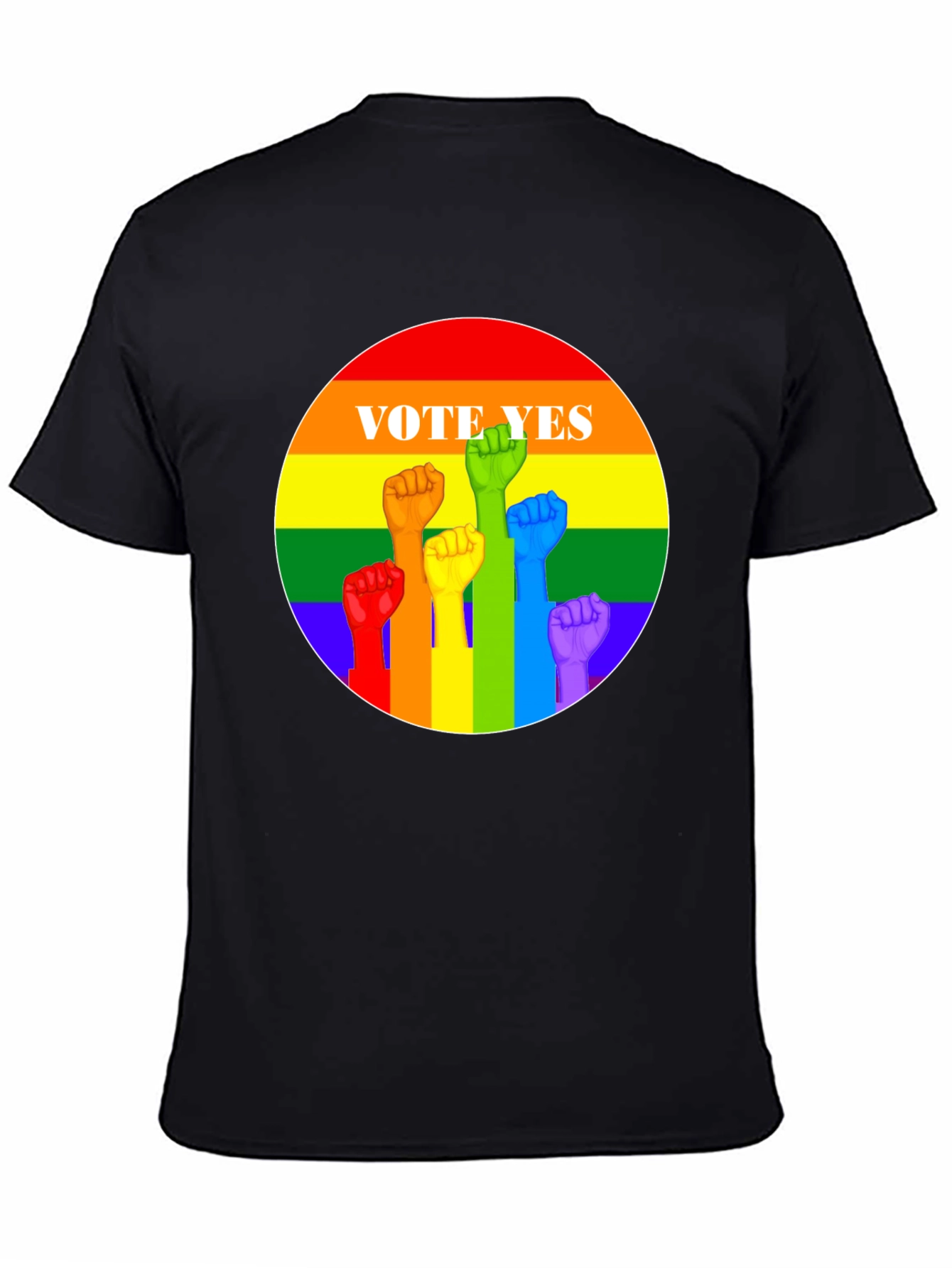 Vote Yes Pride T-Shirt - Rainbow Fist Design