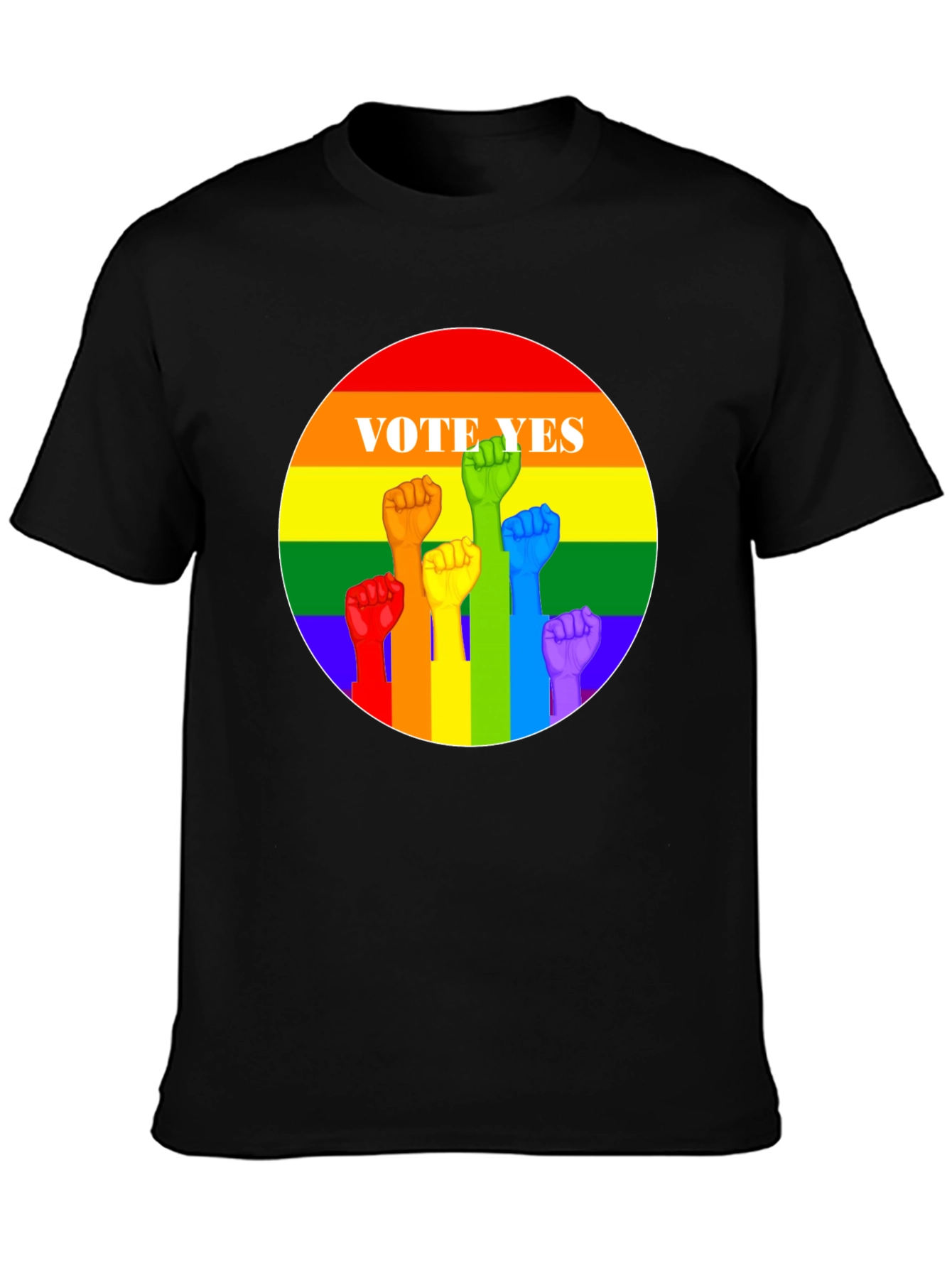 Vote Yes Pride T-Shirt - Rainbow Fist Design