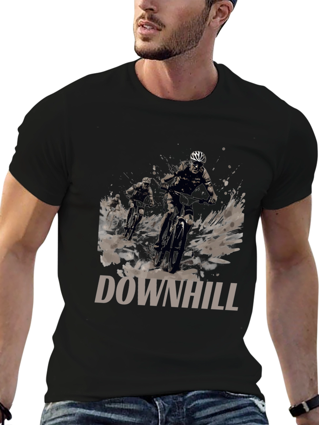 Downhill Mountain Biking Graphic Tee - Black
