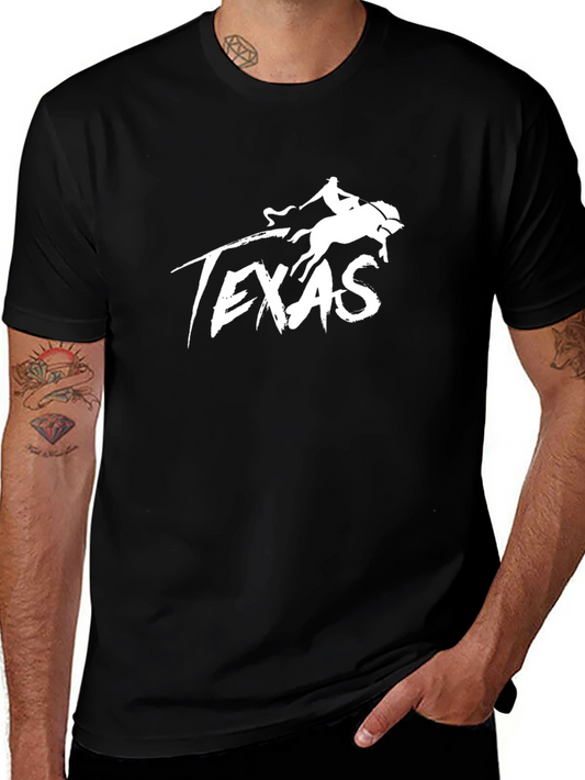 Texas Horse Rider Graphic Tee - Black Cotton Blend