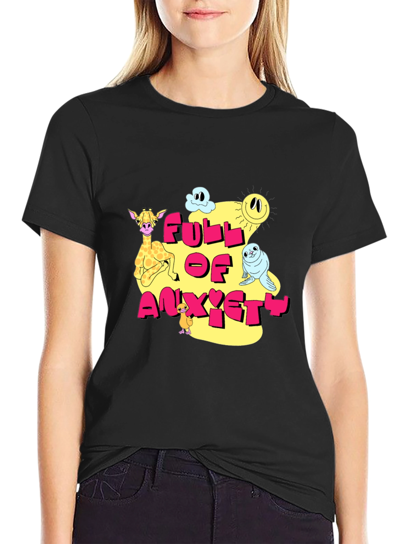 Full of Anxiety Cartoon Graphic Black Tee