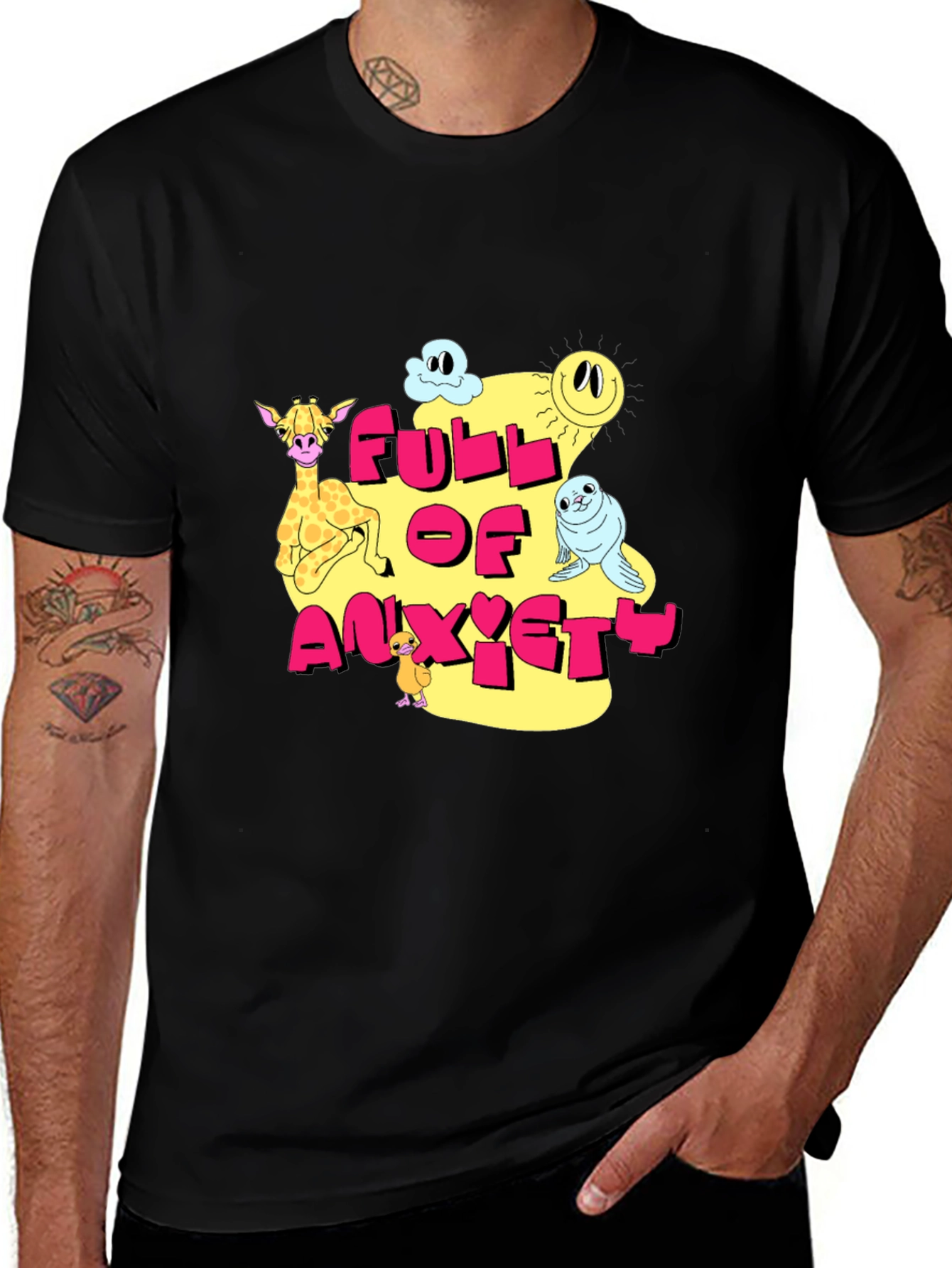 Full of Anxiety Cartoon Graphic Black Tee